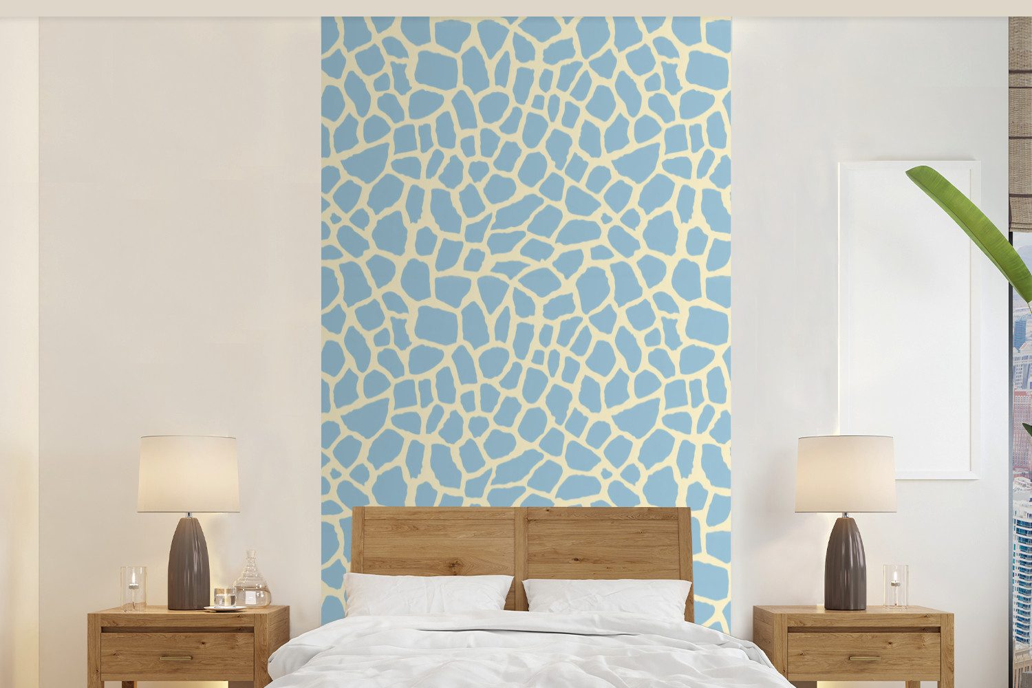 MuchoWow Fototapete Giraffe - Modern - Blau, Matt, bedruckt, Vliestapete für Wohnzimmer Schlafzimmer Küche, Fototapete, 120x240 cm