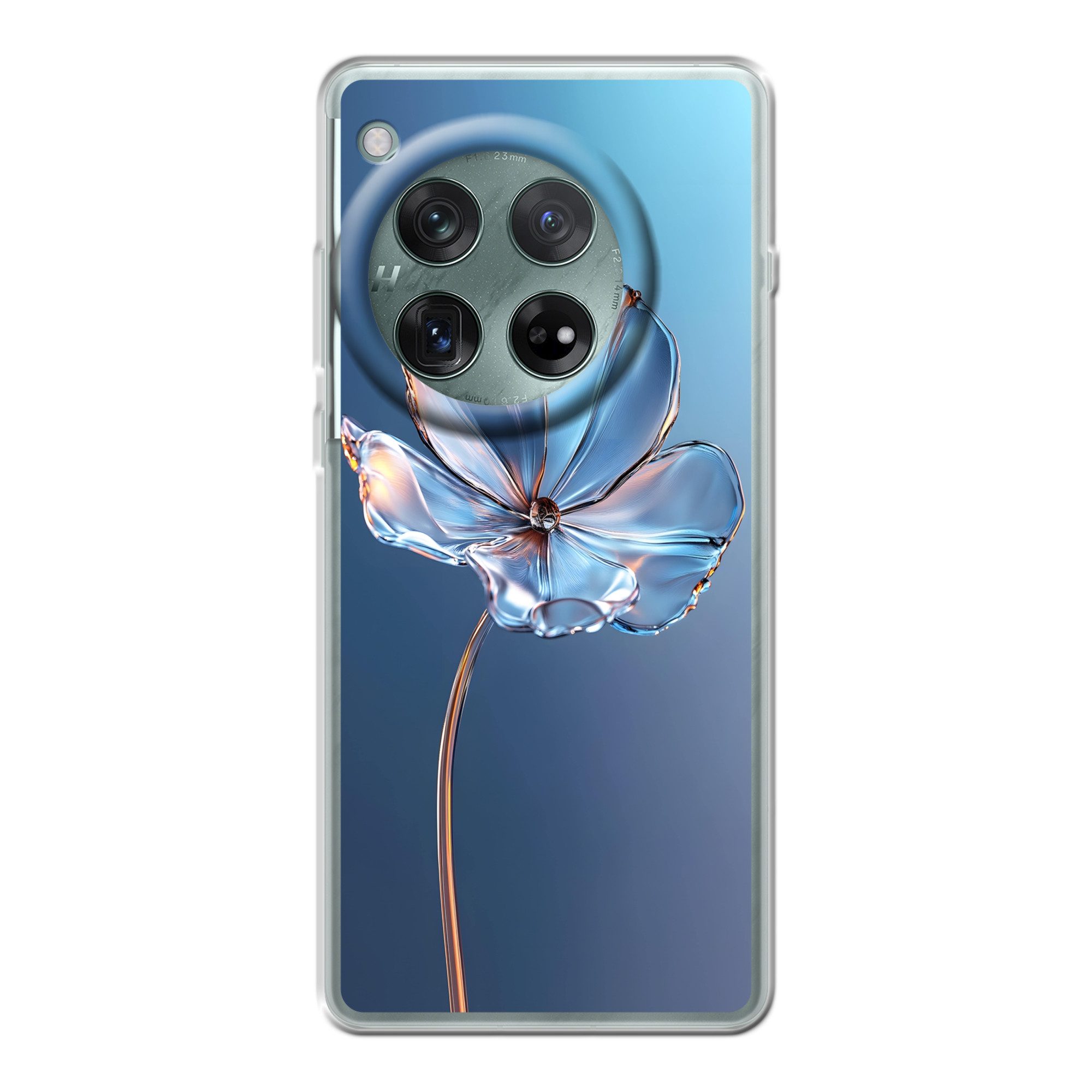 MuchoWow Handyhülle für OnePlus 12r Blau - Blume - Gläser - Verziert, Handy Case, Silikon, Bumper Case Dünn