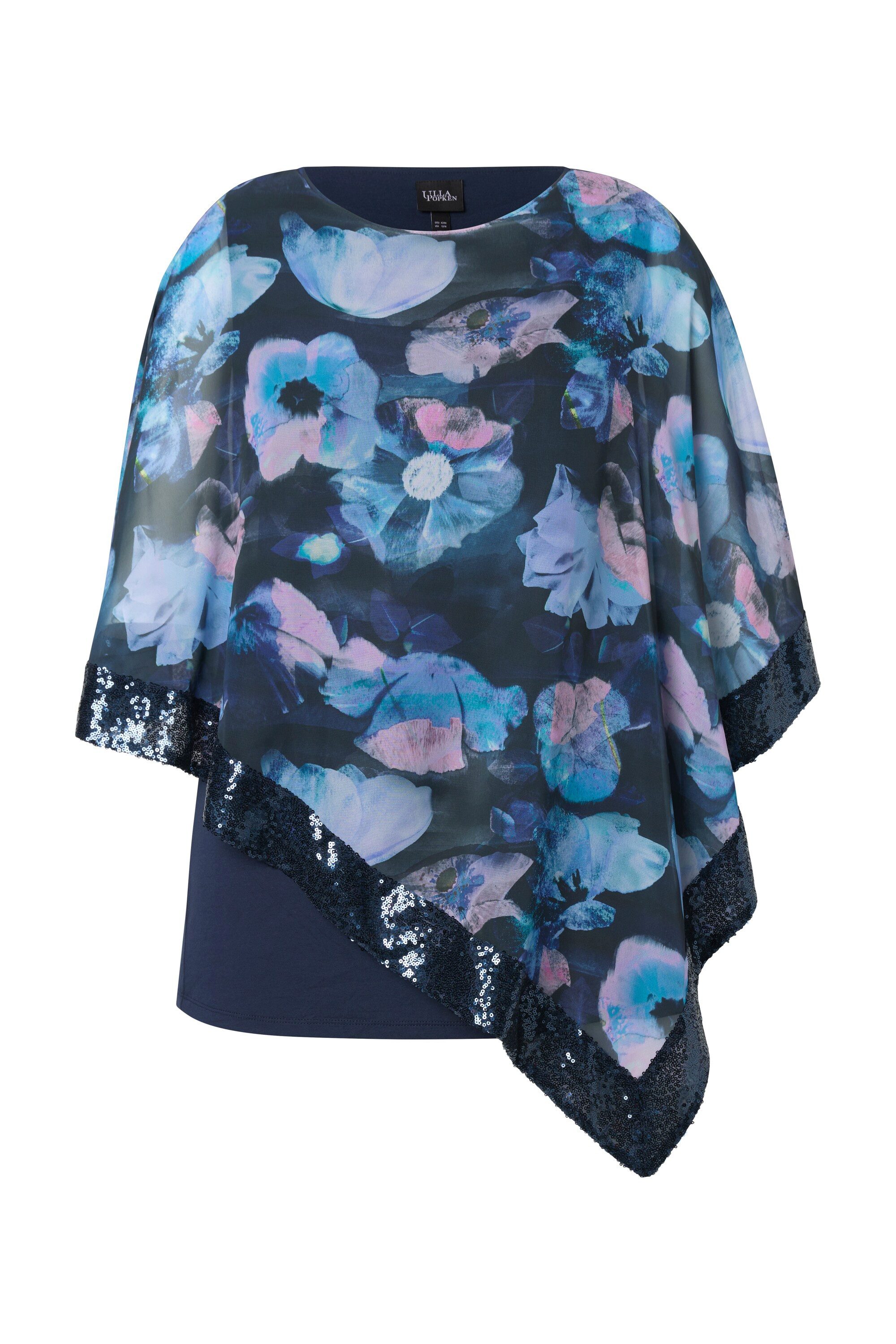 Ulla Popken Druckbluse Bluse Chiffon-Überwurf U-Boot-Ausschnitt 3/4-Arm günstig online kaufen