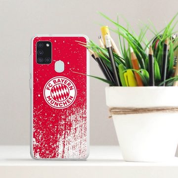 DeinDesign Handyhülle FC Bayern München Offizielles Lizenzprodukt FCB Splatter Rot - FCB, Samsung Galaxy A21s Silikon Hülle Bumper Case Handy Schutzhülle