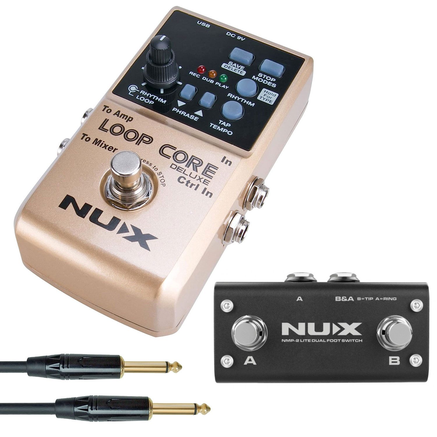 Nux E-Gitarre Nux Loop Core Deluxe Bundle Effektpedal mit Kabel, Effektpedal