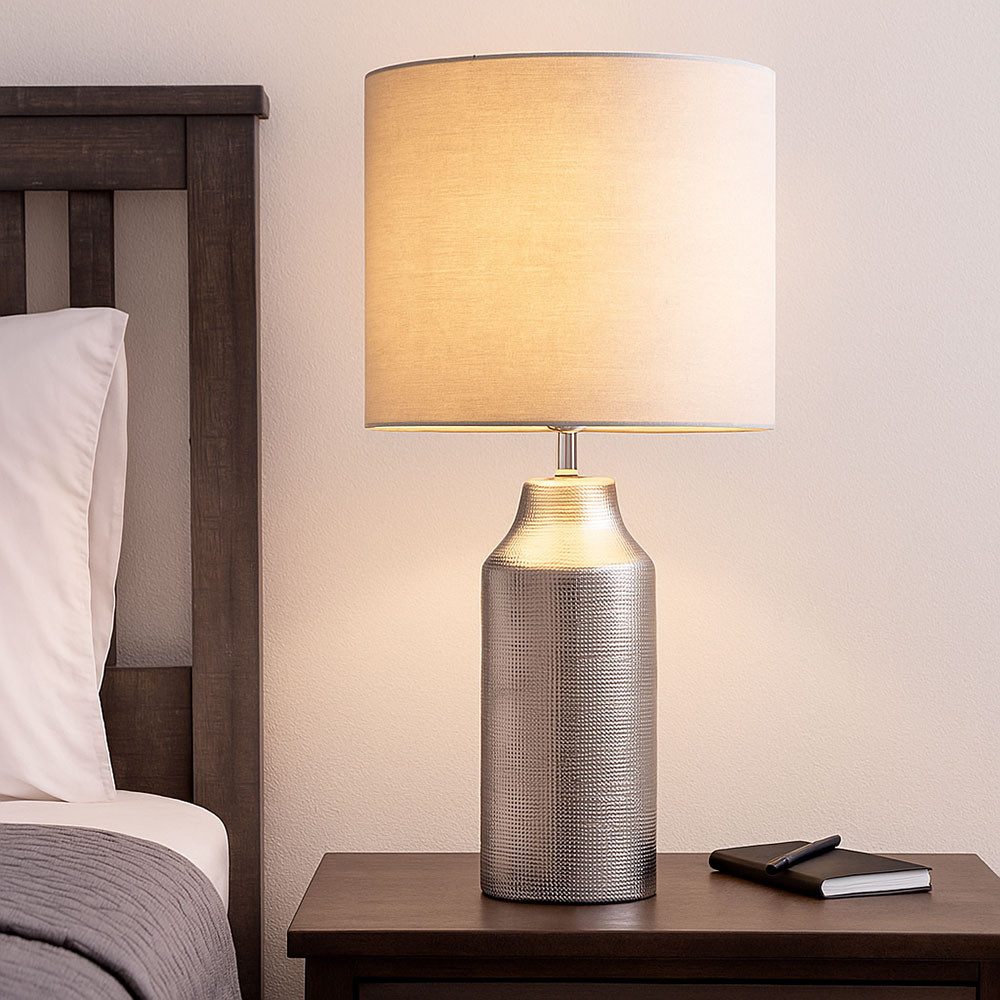 GLOBO LIGHTING LED Tischleuchte, Leuchtmittel inklusive, Tischleuchte Beistelllampe Leselampe Keramik silber grau LED H 61 cm