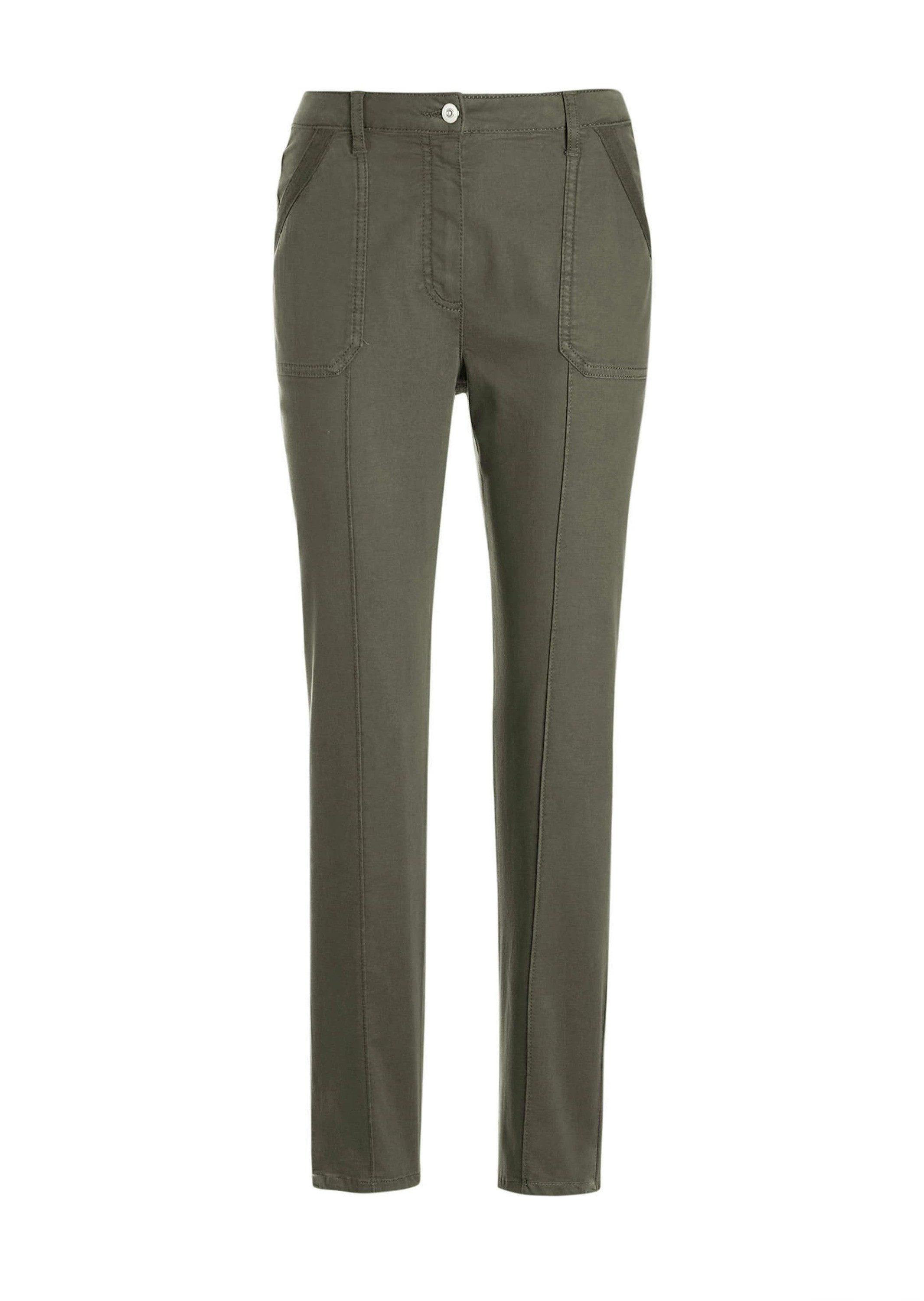 GOLDNER Stoffhose Grüne, konische Hose SARA, sportiv Knöchellang Stoffhose mit hohem Baumwollanteil, aufgesetzte Taschen
