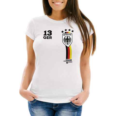 MoonWorks Print-Shirt Damen T-Shirt Fanshirt Fußball EM WM Deutschland Trikot Slim Fit MoonWorks® mit Print