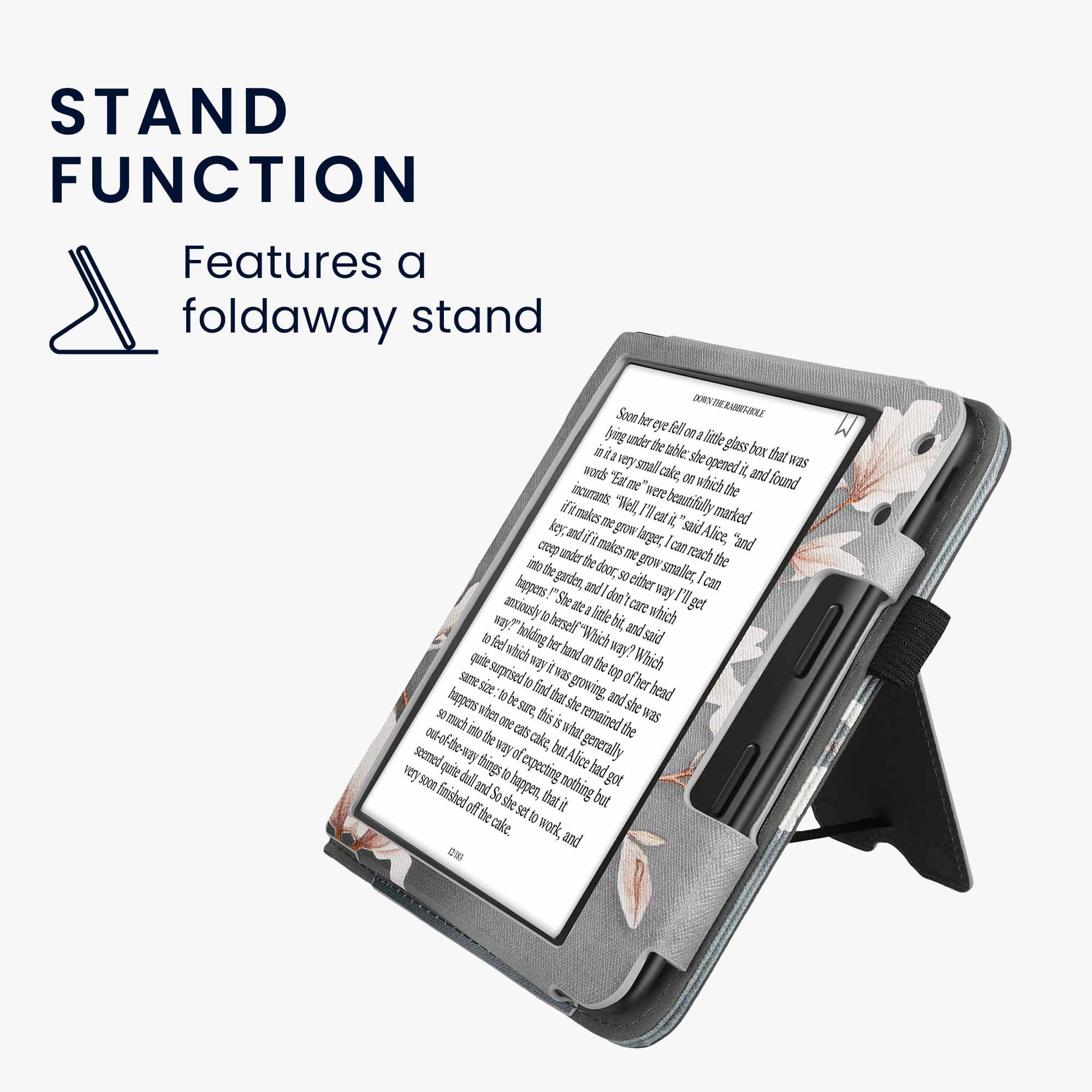 kwmobile E-Reader-Hülle Flip Schutzhülle für Kobo Kobo Libra Colour / Tolino Vision Color, Handschlaufe - Cover Magnolien Design – Bild 5 von 5