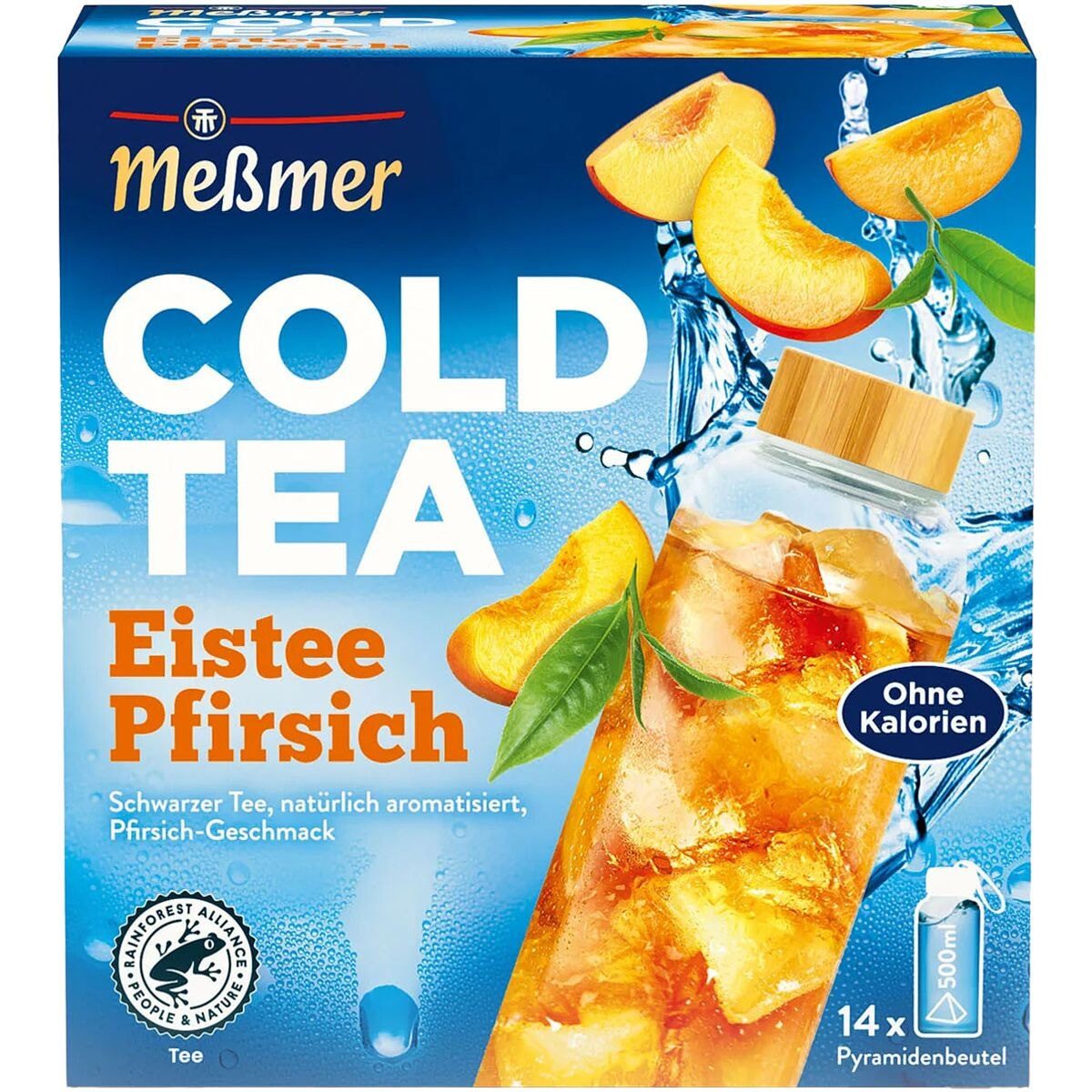 Meßmer Tee Cold Tea Pfirsich, auf Schwarzteebasis, Beutelgröße in Kannenportion