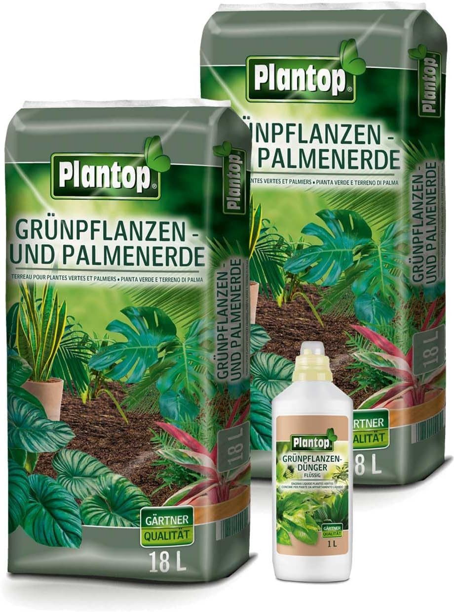 Plantop Pflanzerde Plantop Grünpflanzenerde/Palmenerde 2x18 L und 1L Grünpflanzendünger