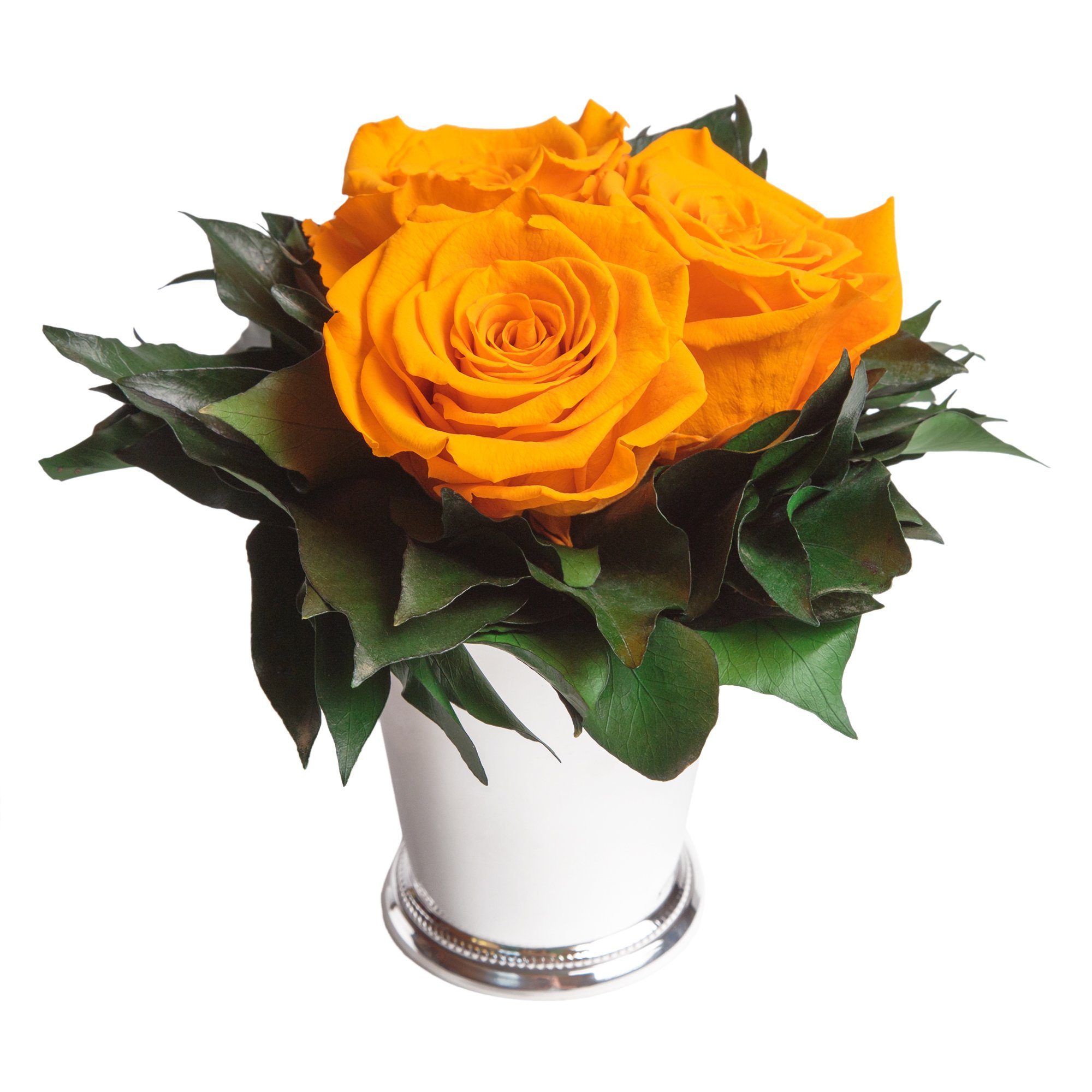 3 15 SCHULZ Kunstorchidee Deko Jahre Infinity Rose, Vase cm, Höhe silberfarbene bis Rose Blumenstrauß Heidelberg, ROSEMARIE zu haltbar Wohnzimmer Rosen Gelb 3