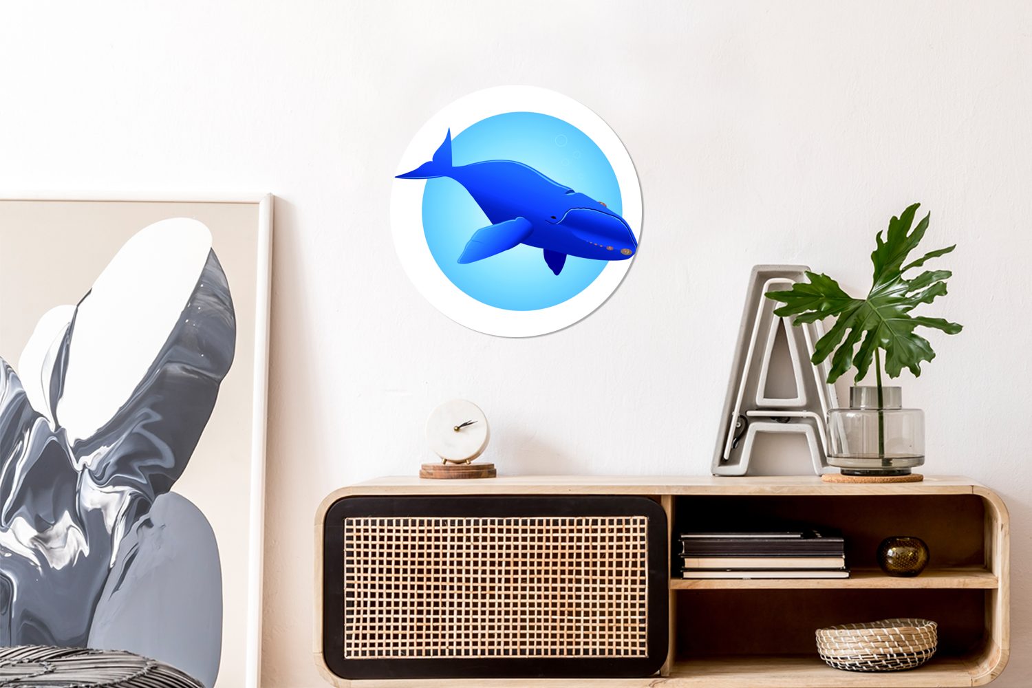 Wandsticker Wohnzimmer Hintergrund Illustration eines vor Tapetenkreis Blauwals für St), Tapetenaufkleber, (1 Kinderzimmer, blauem Rund, Eine MuchoWow