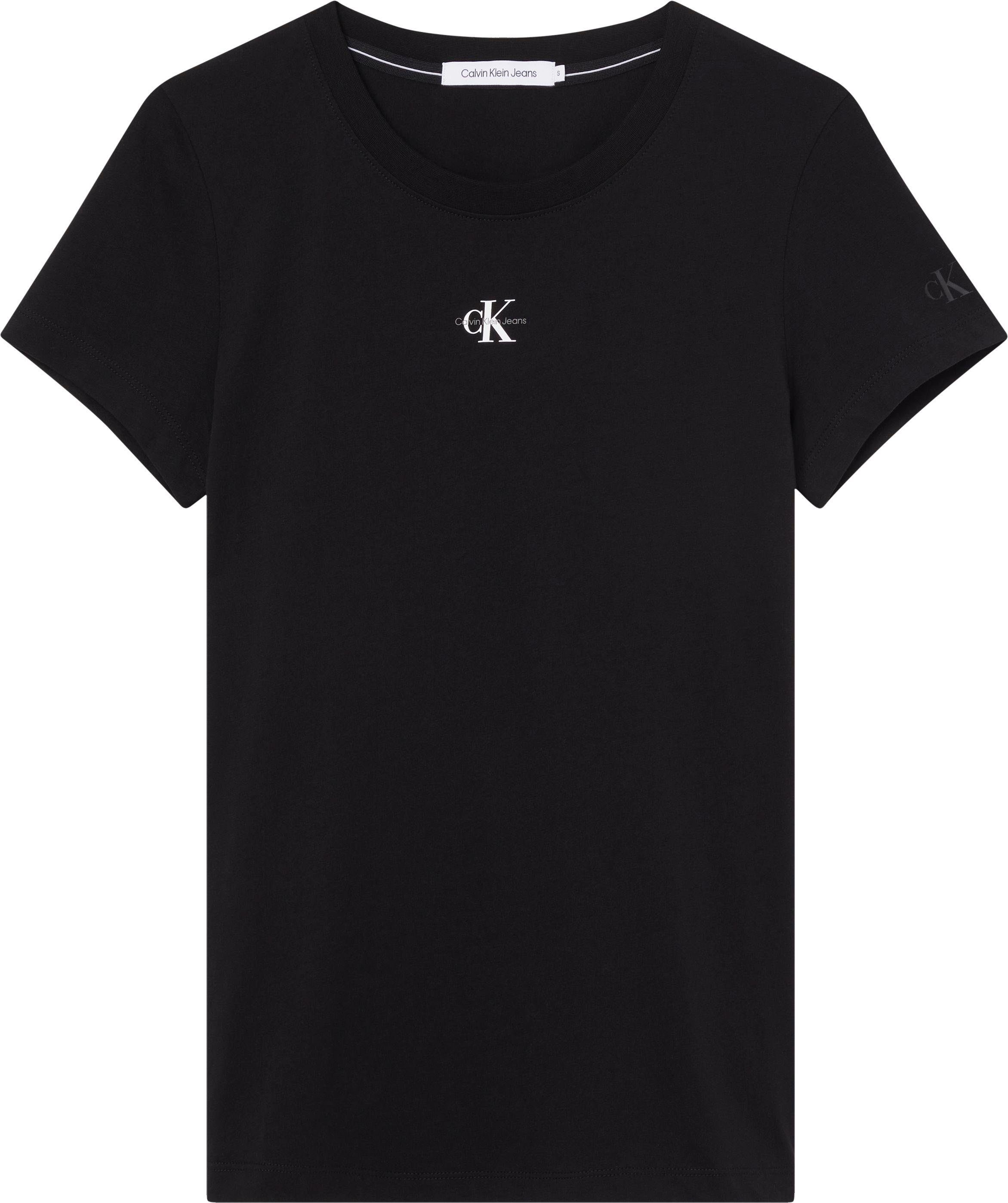 SLIM T-Shirt mit Ck TEE MONOLOGO Rundhalsausschnitt FIT MICRO Black Klein Calvin Jeans