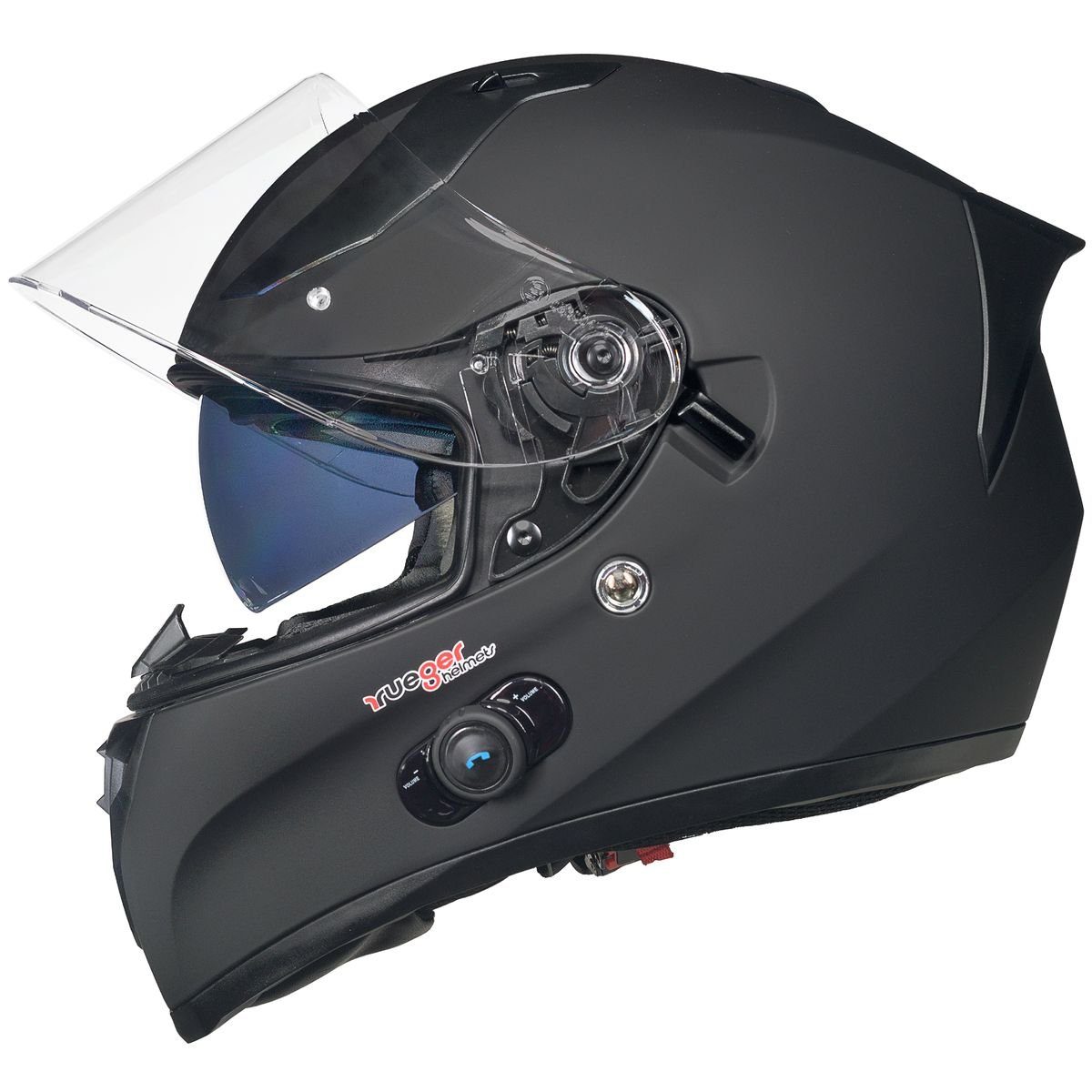 rueger-helmets Motorradhelm RT-826 COM Bluetooth Motorradhelm Integralhelm Pinlock Quad Fullface Sturzhelm HelmRT-826COM Matt Schwarz XS