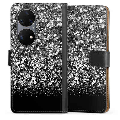 DeinDesign Handyhülle Glitzer Look Schneeflocken Muster Snow Fall Glitter Look, Huawei P50 Pro Hülle Handy Flip Case Wallet Cover Handytasche Leder
