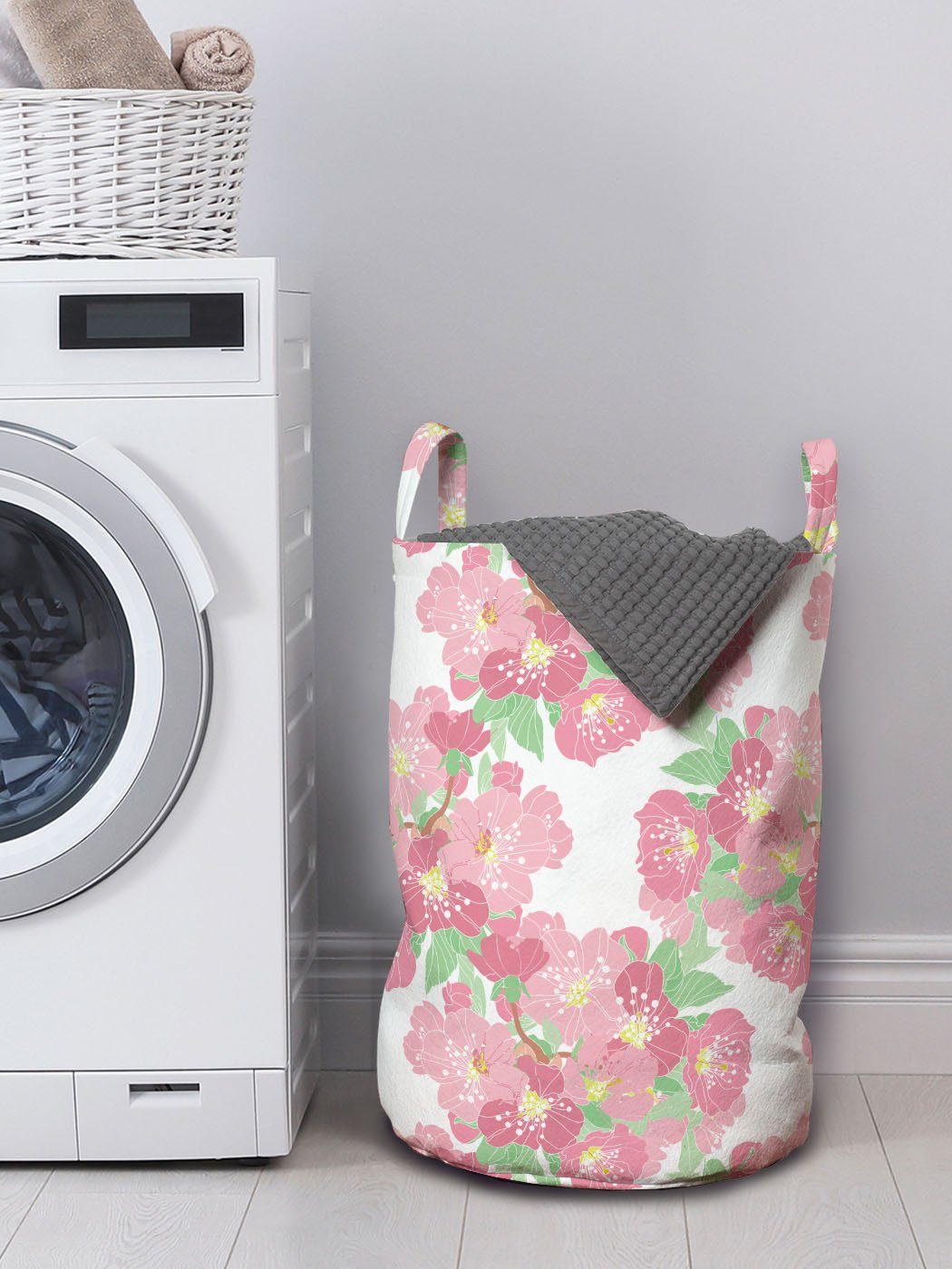 Waschsalons, Kordelzugverschluss Wäschesäckchen Kirschblüte Griffen für symbolische Bloom Wäschekorb mit Abakuhaus