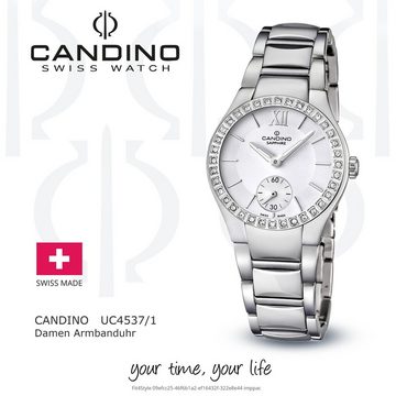 Candino Quarzuhr Candino Damen Uhr Quarzwerk C4537/1, Damen Armbanduhr rund, Edelstahlarmband silber, Luxus