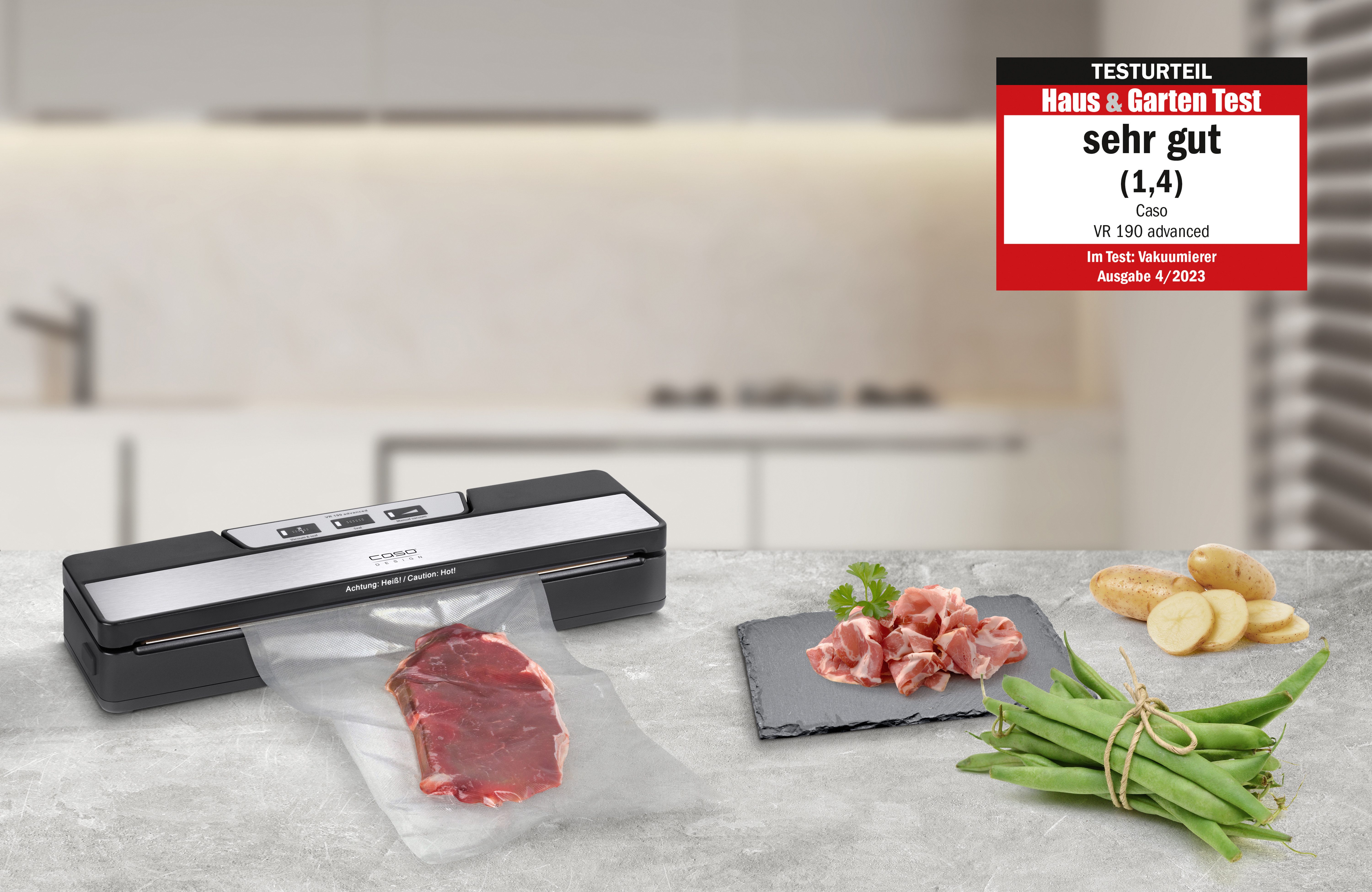 Caso Vakuumierer VR 190 advanced, Rollenbreite 30 cm, 100W, Schweißnaht bis zu 30 cm Breite, Inkl. 10 Profi-Beutel (20x30 cm)