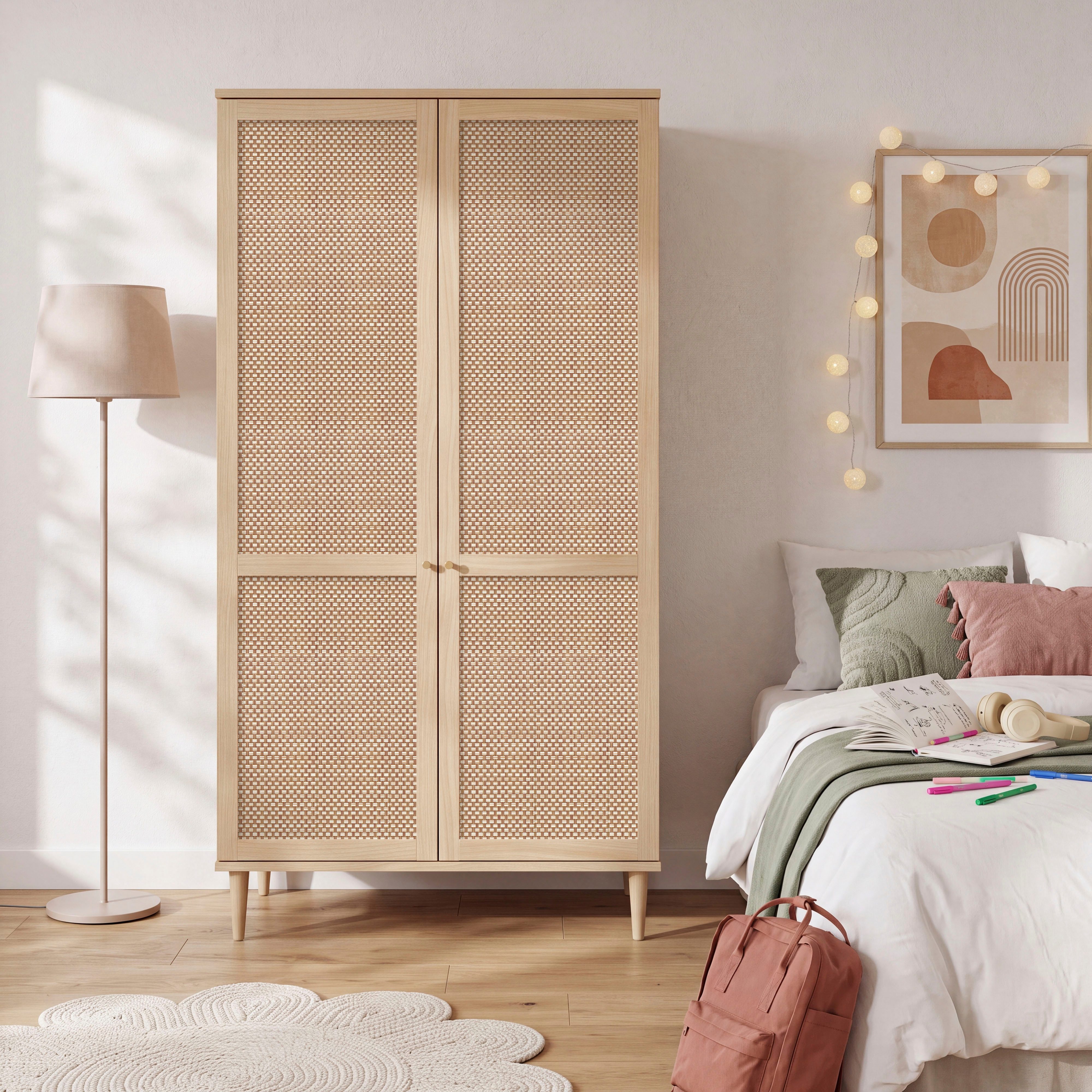 OTTO home Kleiderschrank ELLIAN mit Wiener Geflechtoptik, Rattan, Boho Stil, Vintage (B/H/T ca. 110/208/52 cm) Holzfüße, Metallgriffe, Made …