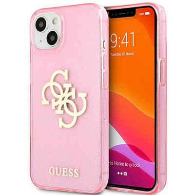Guess Handyhülle Guess Glitter Silikon Case für Apple iPhone 13 Mini Big Logo Transparent / Pink Glitzer Hülle