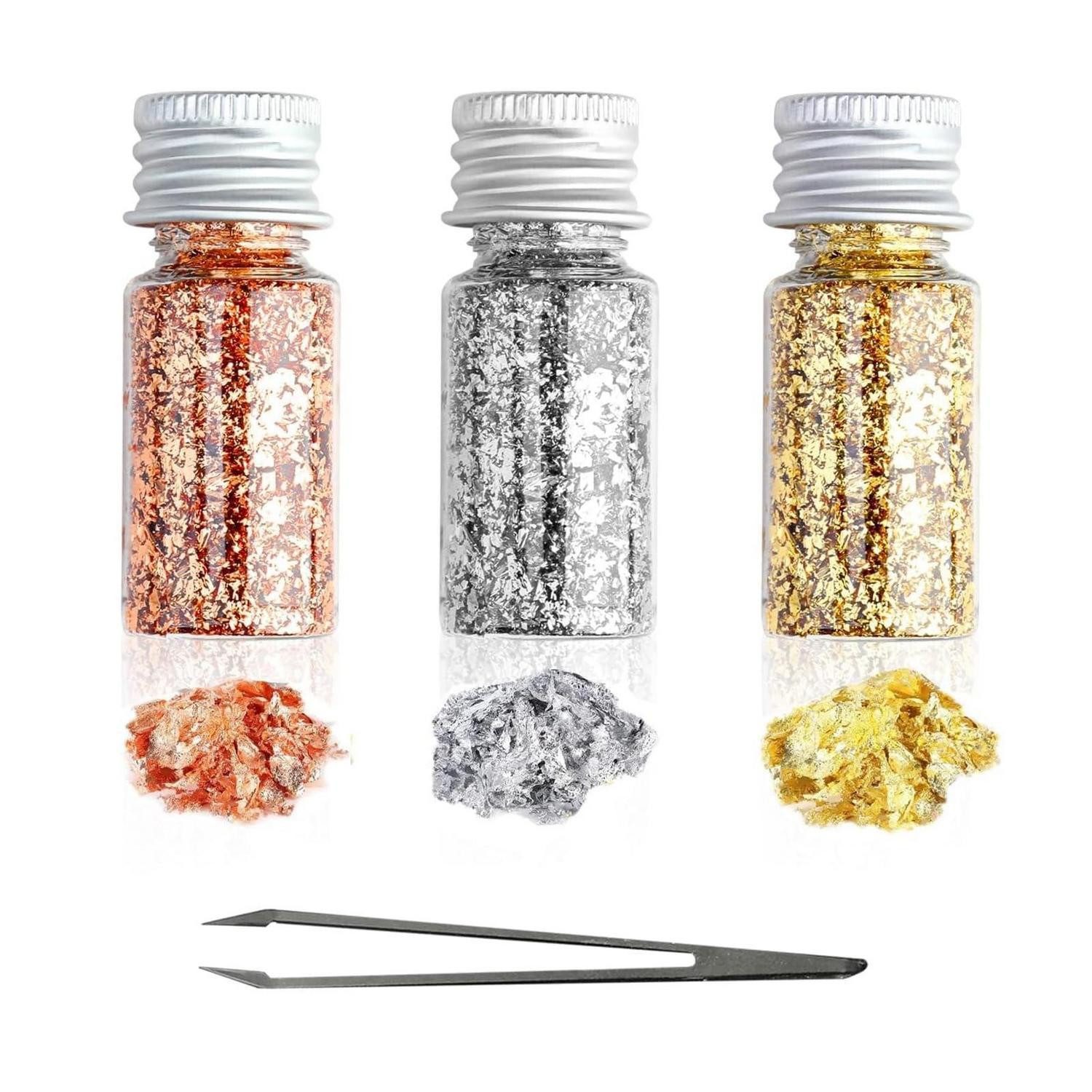 LuxusKollektion Bastelfilz Blattgold Flocken 3er Set Gold/Silber/Roségold