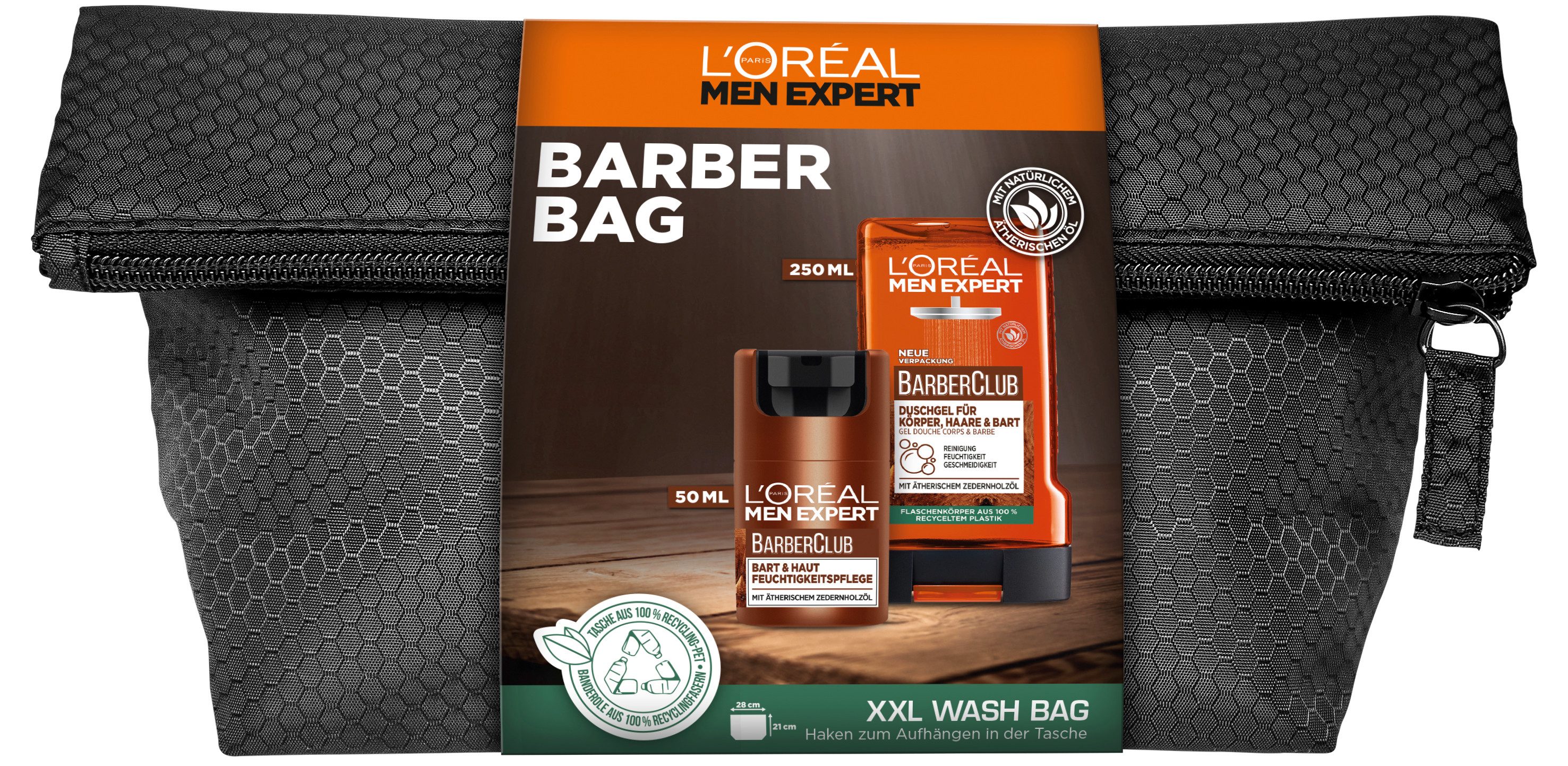L'ORÉAL PARIS MEN EXPERT Pflege-Set L'Oréal Men Expert Barber Club Kulturbeutel Set, 3-tlg., Set mit Bart und Haut Feuchtigkeitspflege und Duschgel