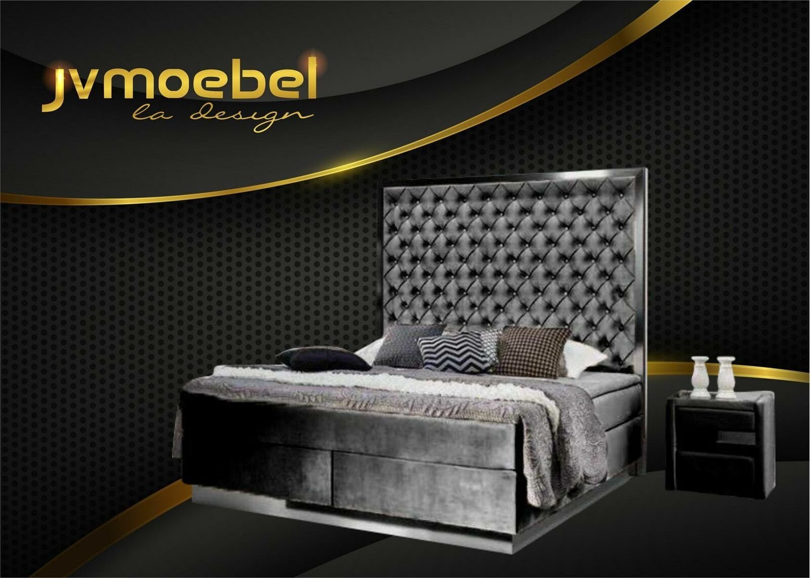 JVmoebel Bett, Komplettes Bett Boxspring Betten Luxus Design Schlafzimmer Möbel Schwarz