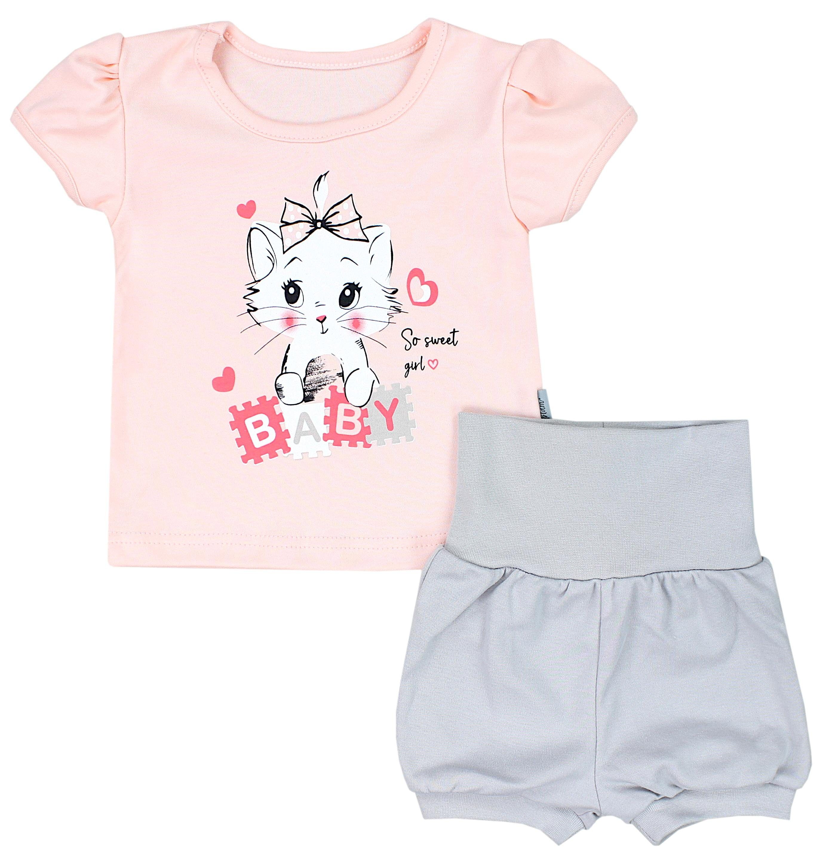 TupTam Shirt & Hose TupTam Baby Mädchen Sommer Bekleidung T-Shirt Shorts Set Katze Aprikose / Grau