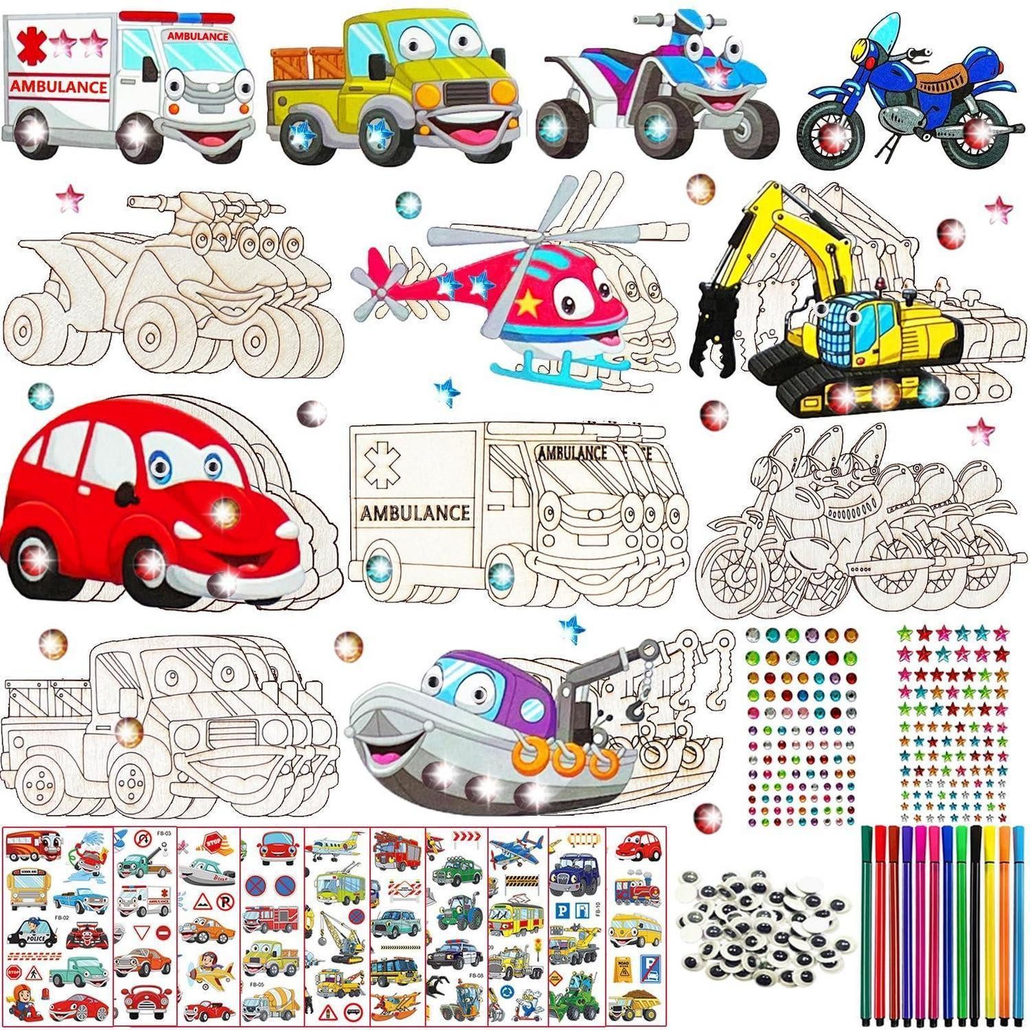 LuxusKollektion Kreativset Holzbastelset Fahrzeuge 24 Teile