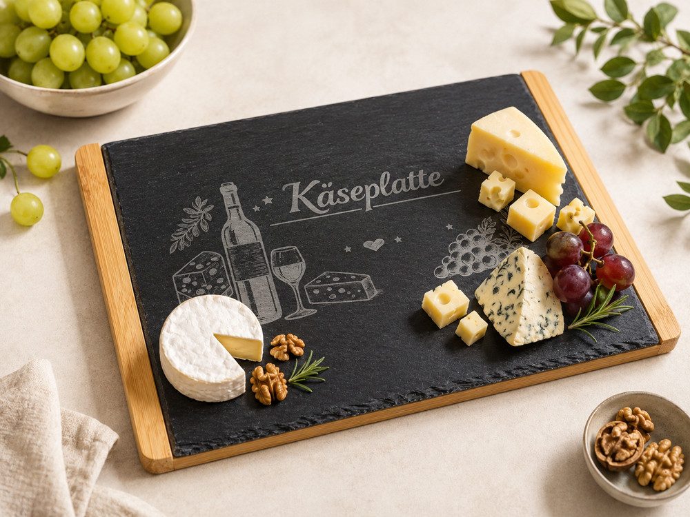 Trollingshop Käsebrett stylische Käse-Buffetplatte, Schiefer, (Käseservierbrett mit Motiv, dekorative Käse-Präsentation), ein Hingucker auf jedem Essenstisch