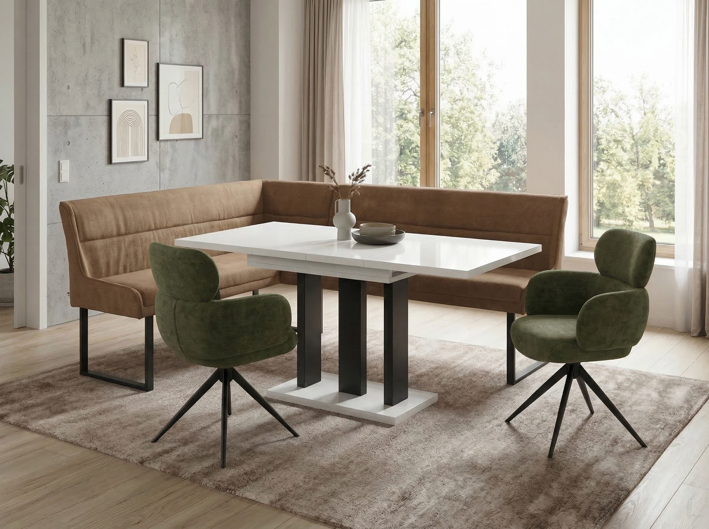 Endo-Moebel Eckbankgruppe Eckbankgruppe Esstisch ausziehbar 2 Stühle Eckbank Farbauswahl Set