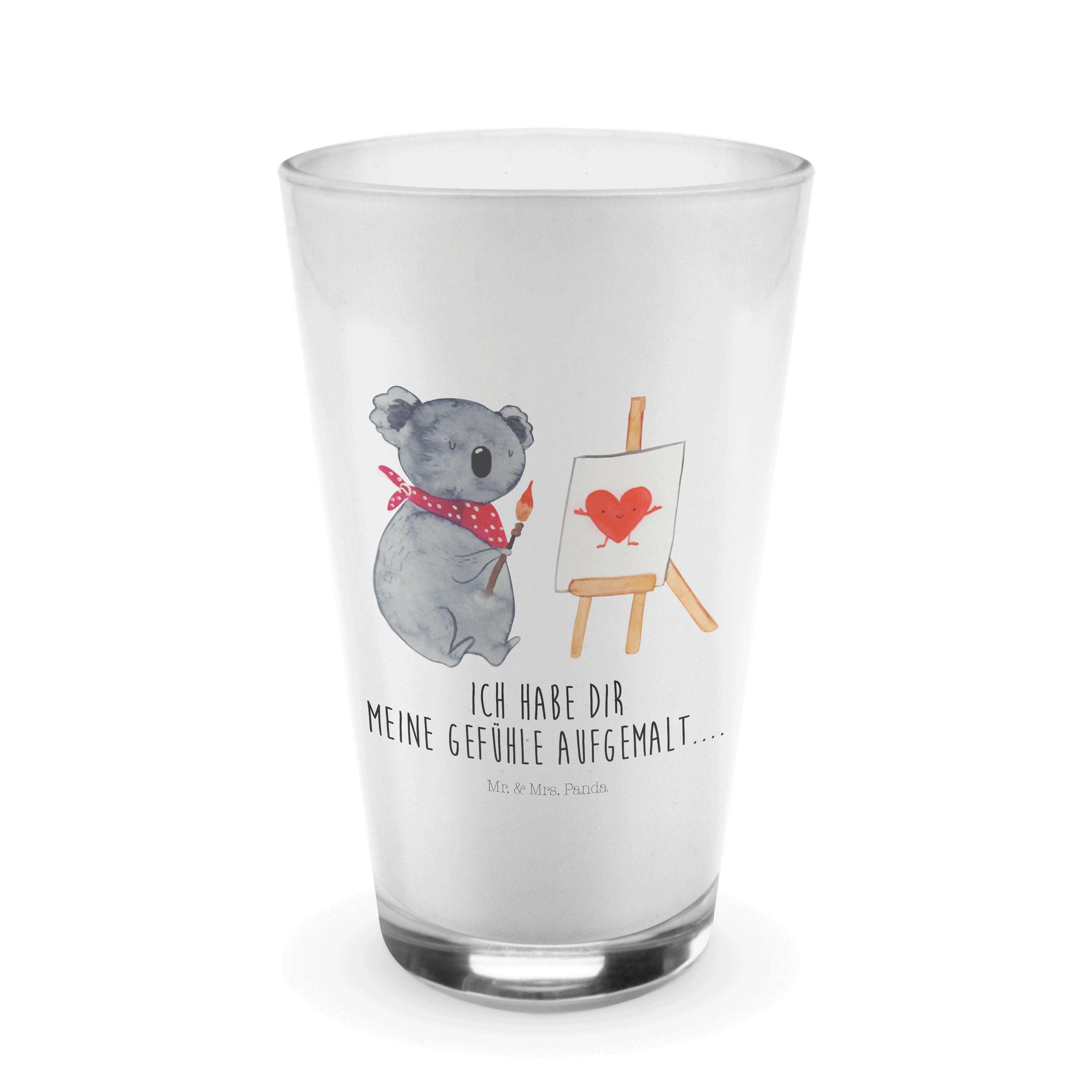 Mr. & Mrs. Panda Glas Koala Künstler - Transparent - Geschenk, Cappuccino Glas, Glas, Gefüh, Premium Glas