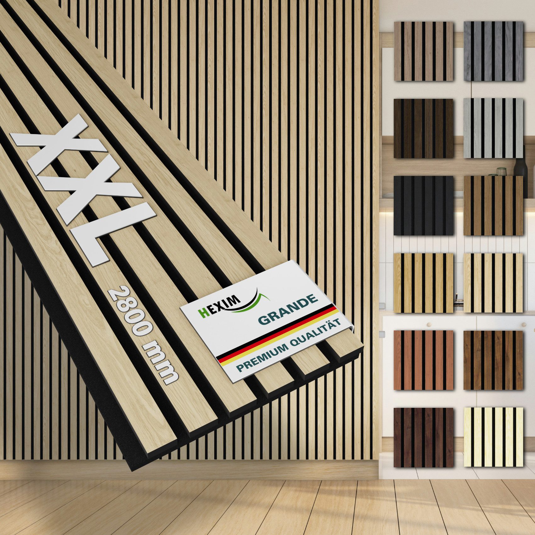 Hexim Wandpaneel, (Akustikpaneele 6 Stück 280x30cm Holz Grande - XXL Holzpa günstig online kaufen