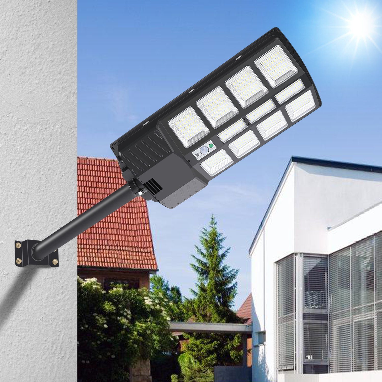 Lospitch LED Solarleuchte Straßenlaterne LED Straßenlampe Solar mit Bewegungsmelder Mastleuchte