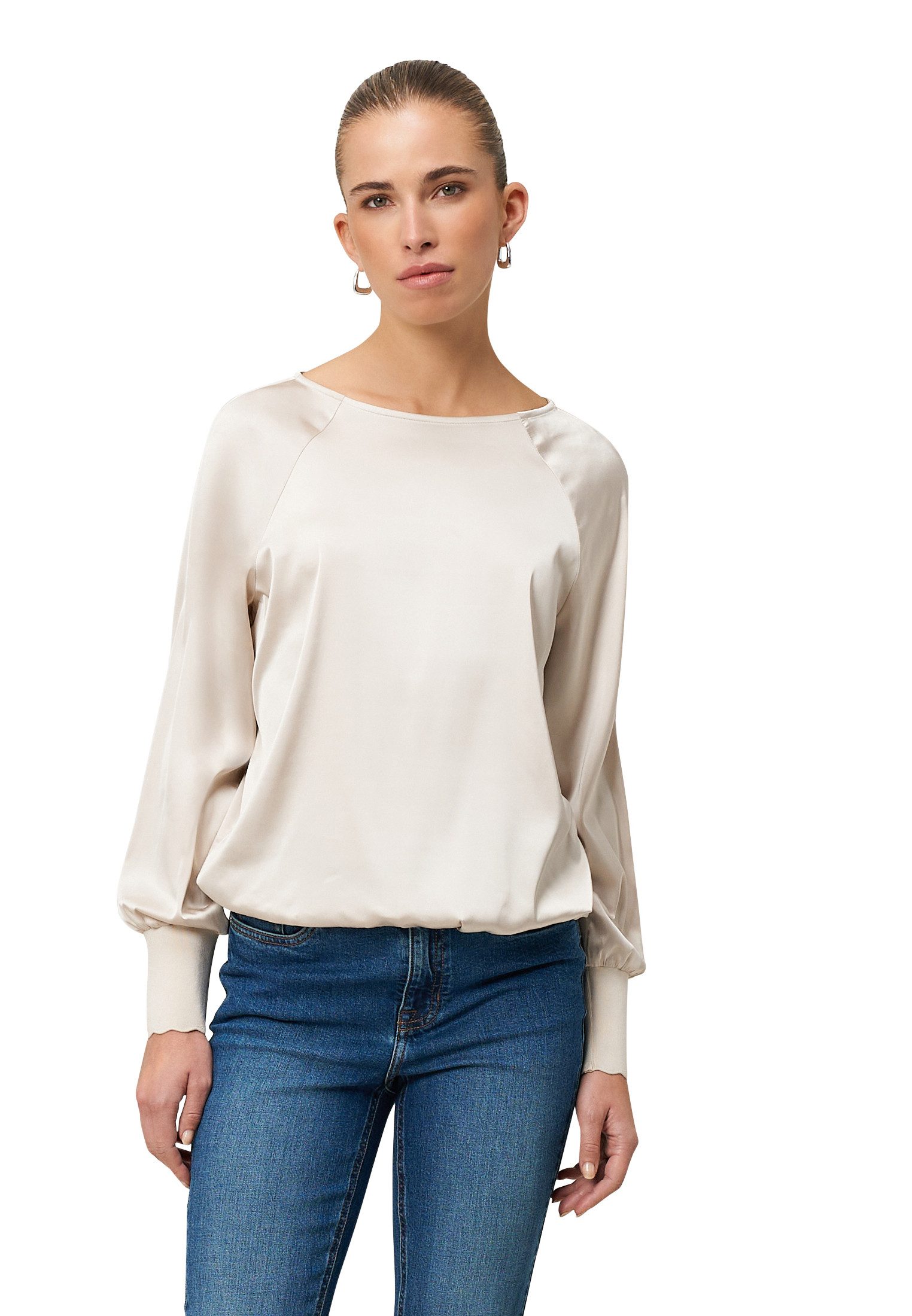 Zero Satinbluse Damen mit Strickbündchen
