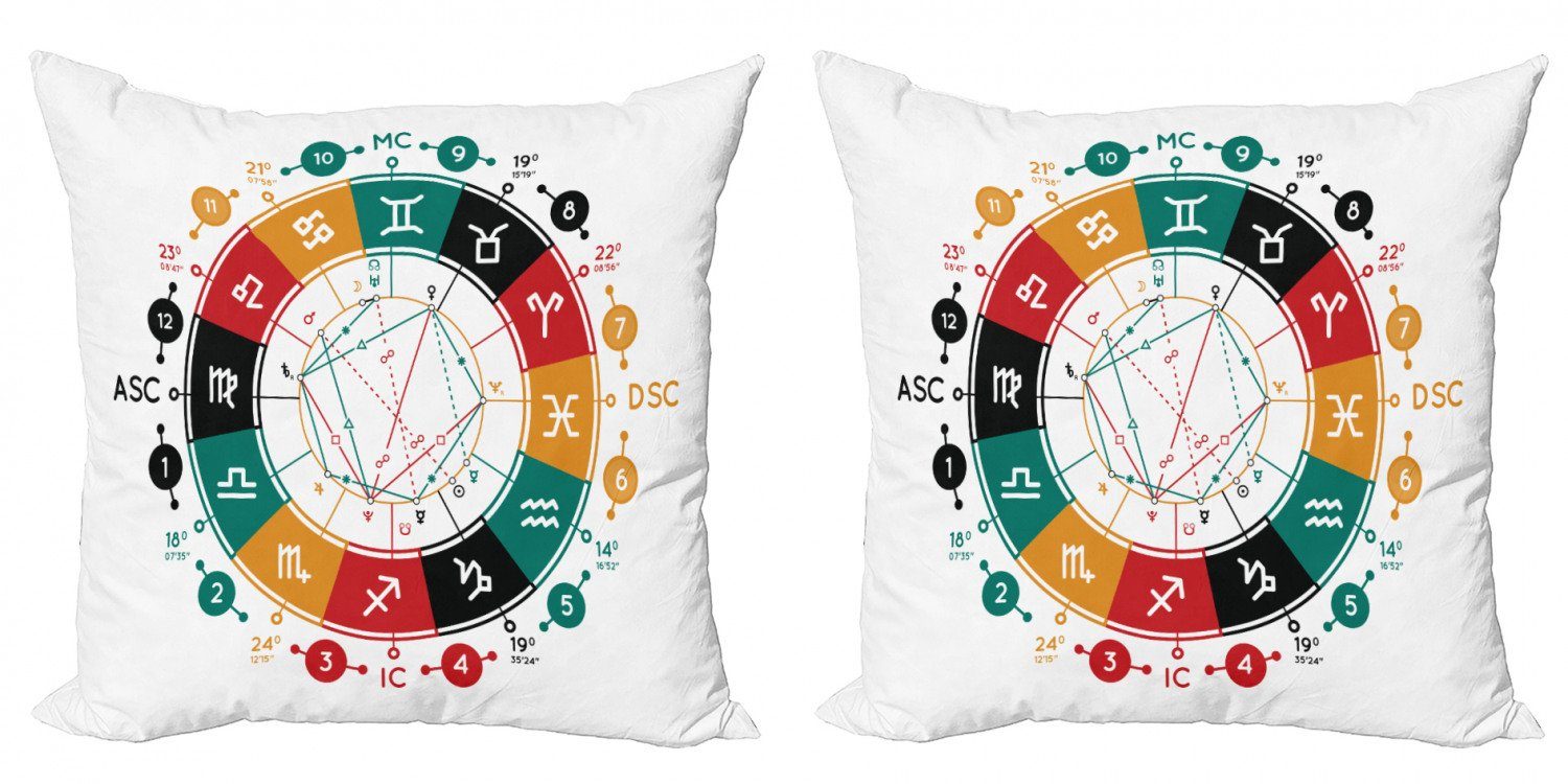 Kissenbezüge Modern Accent Doppelseitiger Digitaldruck, Abakuhaus (2 Stück), Tierkreis Astrologie Informationsgrafik Rad