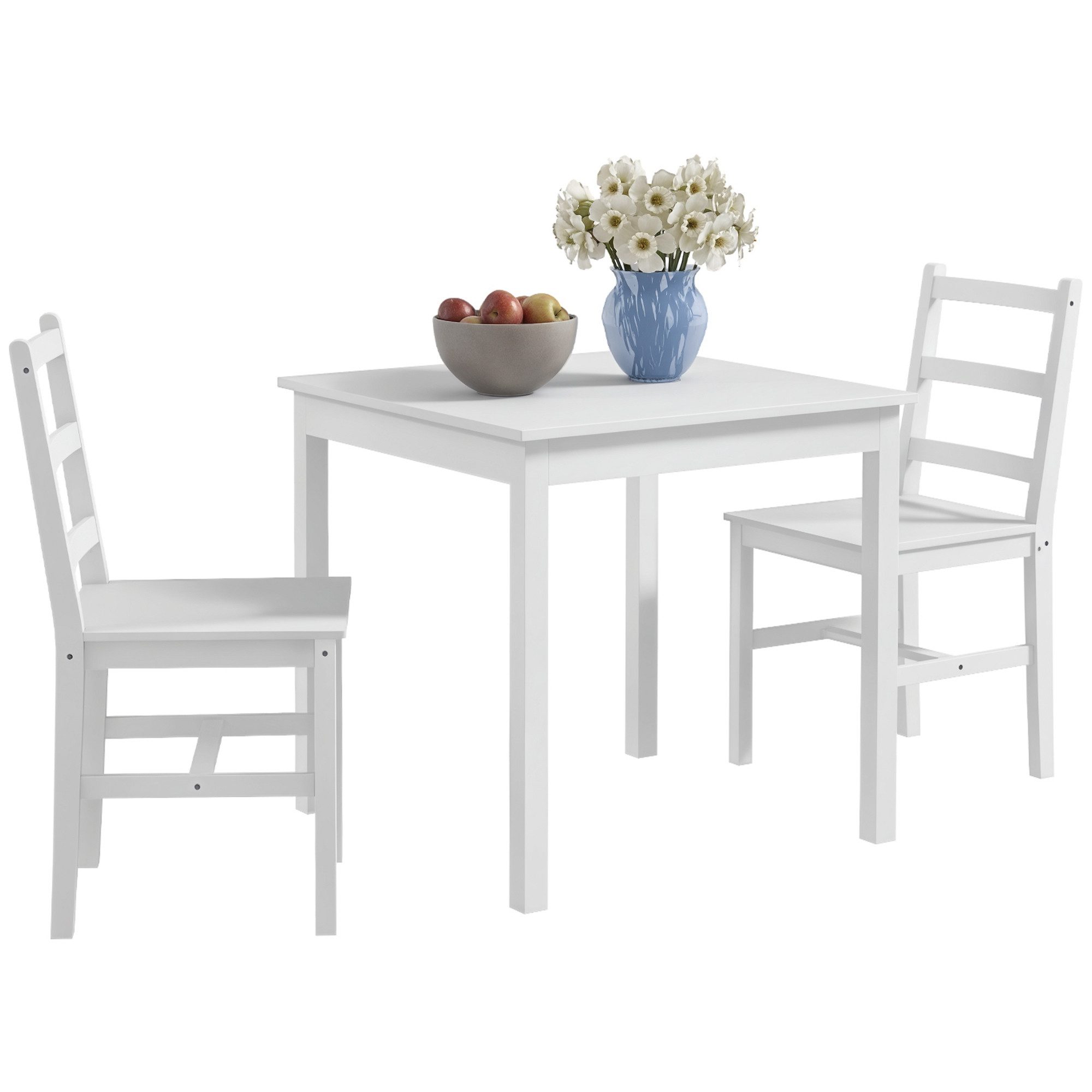 HOMCOM Essgruppe Esstisch mit 2 Stühlen Platzsparend Sitzgruppe Küchentisch-Set, (Esszimmergruppe, 1-tlg., Esstisch mit 2 Stühle), für Küche, Esszimmer, Kiefernholz, Weiß