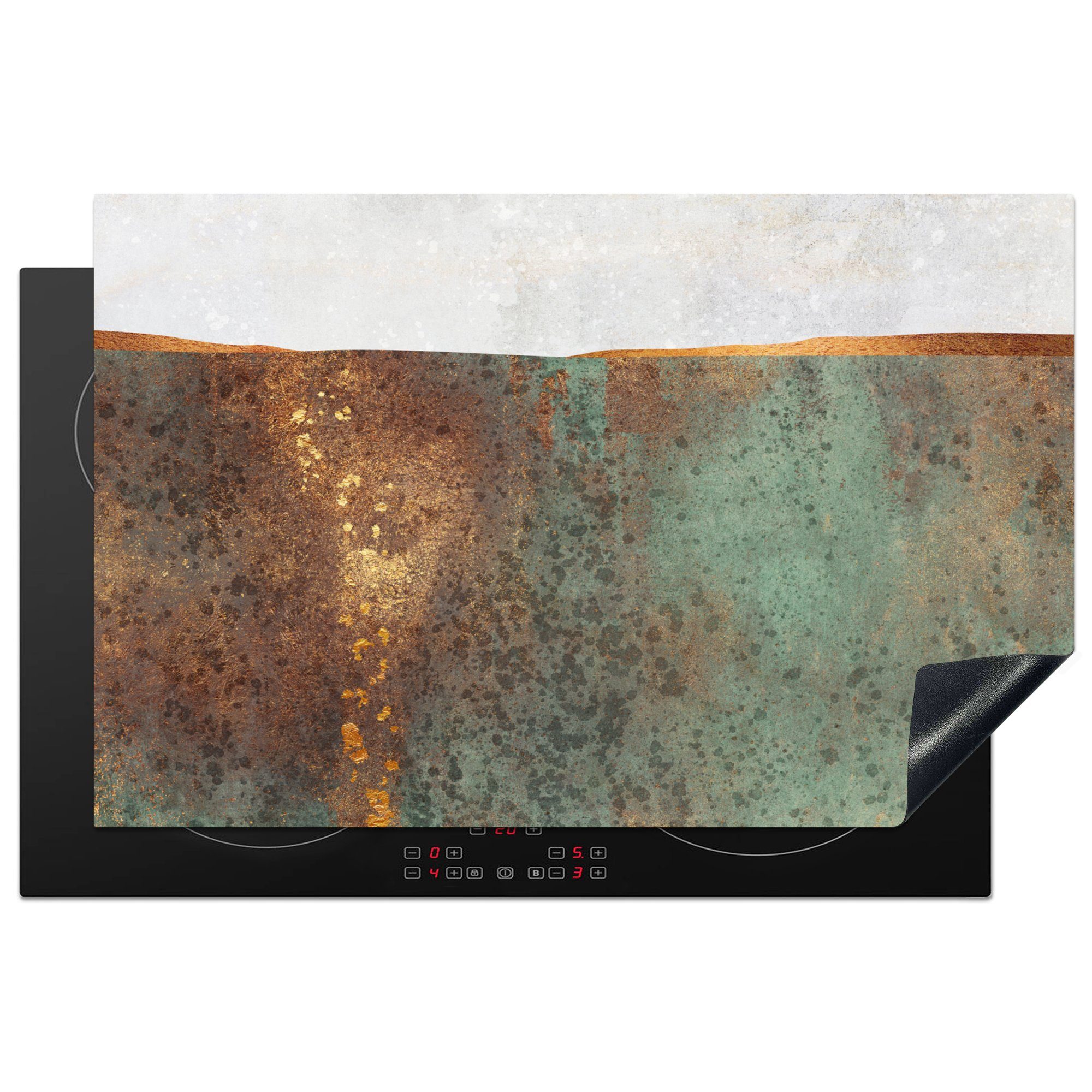 MuchoWow Herdblende-/Abdeckplatte Abstrakt - Luxus - Gold, Vinyl, (1 tlg), 81x52 cm, Induktionskochfeld Schutz für die küche, Ceranfeldabdeckung
