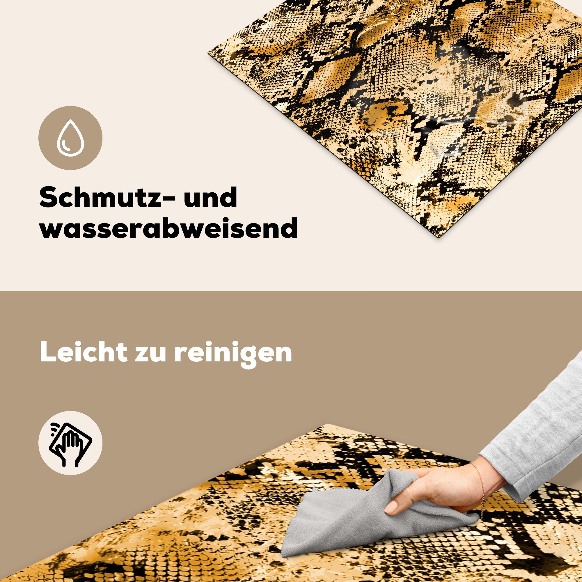 küche, 59x52 Schlange, tlg), Tiermuster cm, (1 die Vinyl, - für Ceranfeldabdeckung MuchoWow Gold Induktionsmatte Herdblende-/Abdeckplatte -