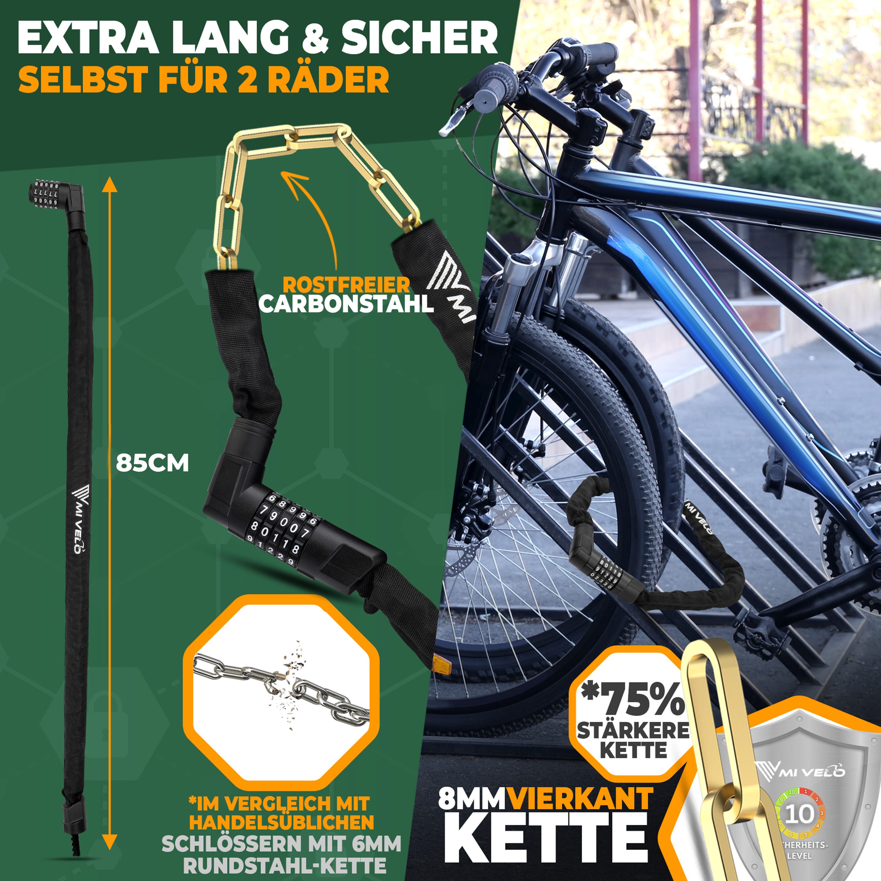 MIVELO Kettenschloss MIVELO FAHRRADSCHLOSS mit Zahlencode 85 cm Fahrrad Schloss, Vierkantstahl