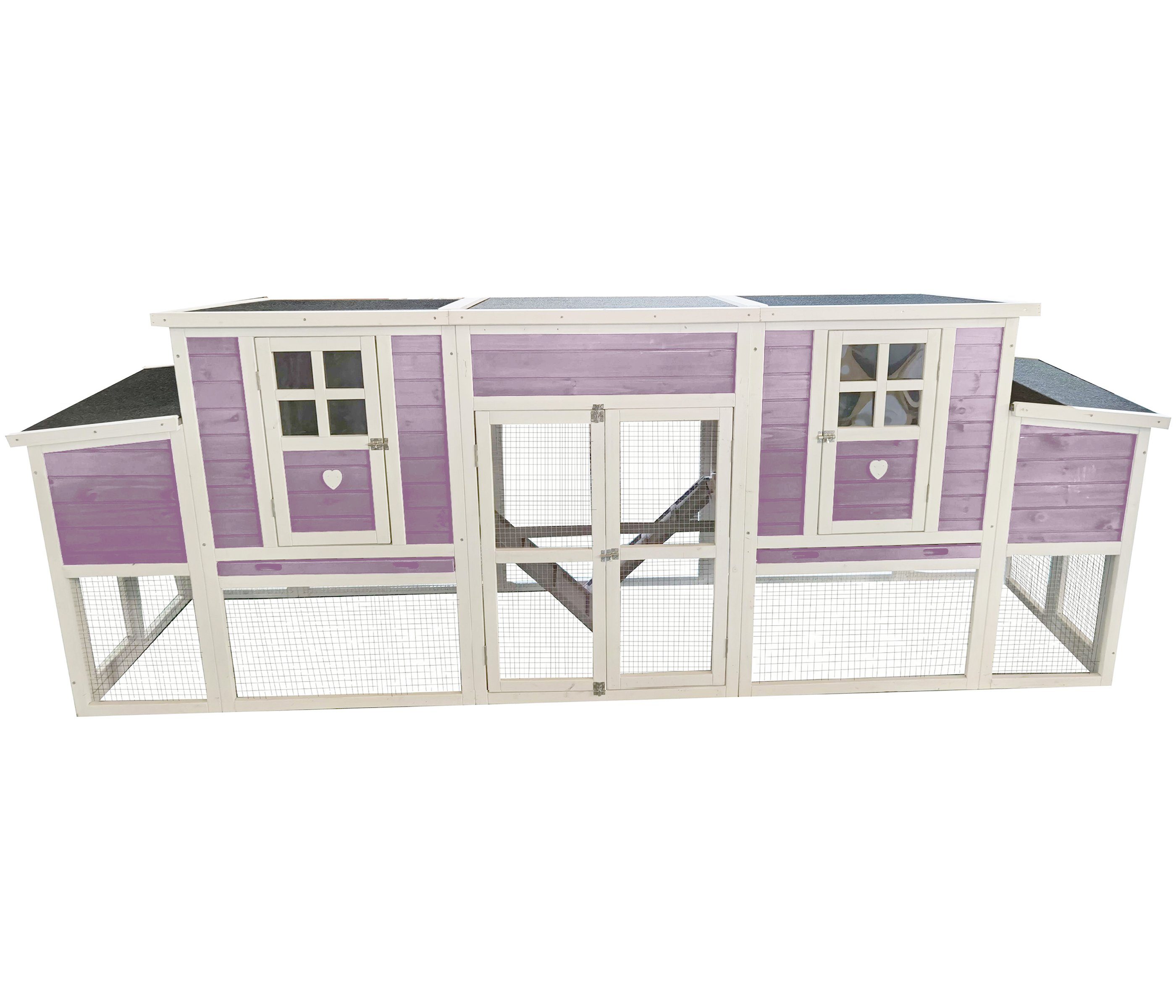 Dehner Hühnerstall Henriette, mit Freilaufgehege, 105 x 281.5 x 80 cm, hochwertiger Holzstall mit Bitumendach, Kot-Schublade und Legekasten