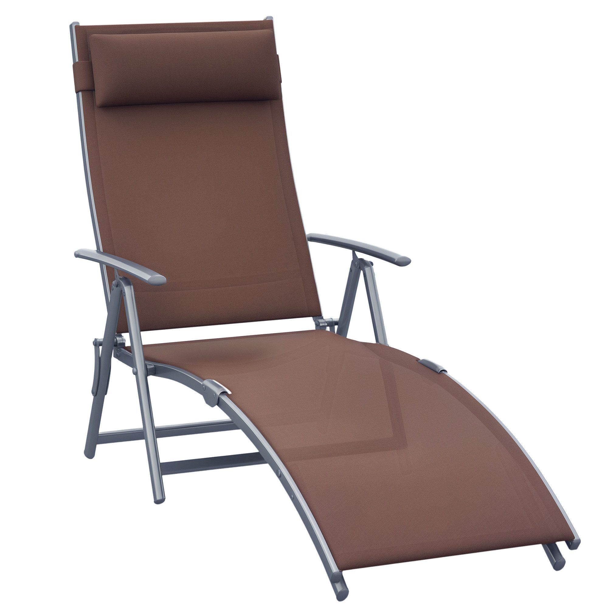 Outsunny Gartenliege Garten Metall Stoff 137 x 63,5 x 100,5 cm, Liegestuhl mit 7-Fach verstellbare Rückenlehne, 1 St., Strandliege mit Kopfkissen, Klappbar, mit Kopfkissen, 7-fach verstellbare Rückenlehne