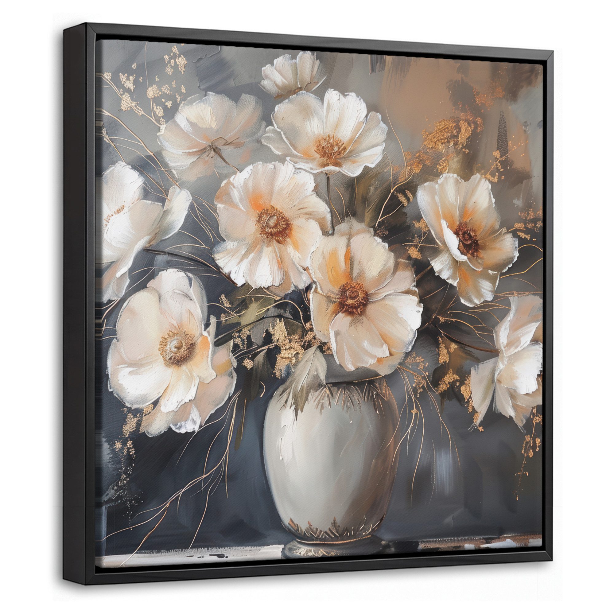 OneMillionCanvasses® Leinwandbild mit Rahmen - Blumen - Weiß - Vase - Modern, Fotodruck (1 St), Leinwand Bilder Klein, Wand Dekoration Aesthetic 20x20cm