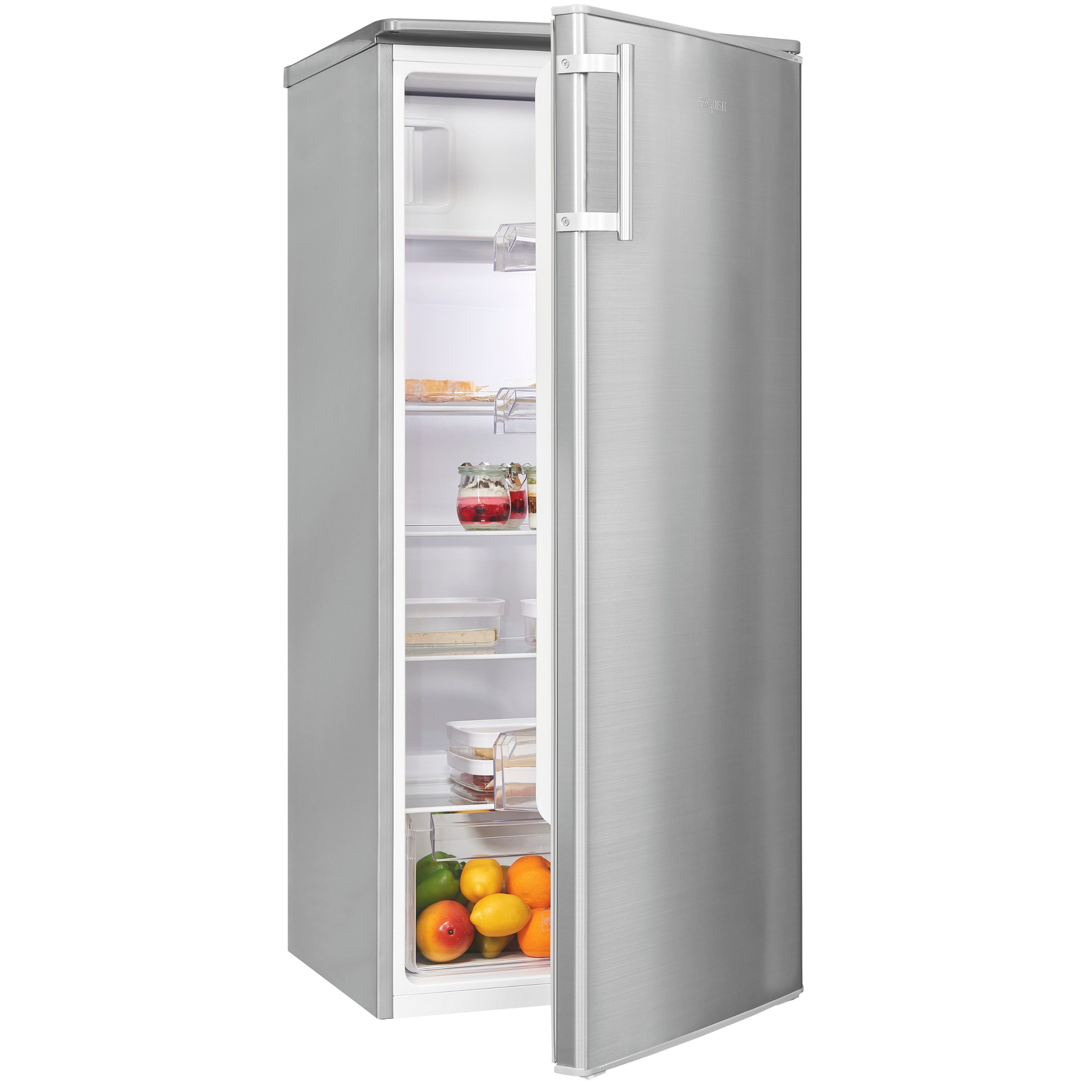 exquisit Kühlschrank KS5185-4-HE-040E inoxlook, 123,2 cm hoch, 550 cm breit, Elektronische Temperaturregelung und akustischer Türalarm