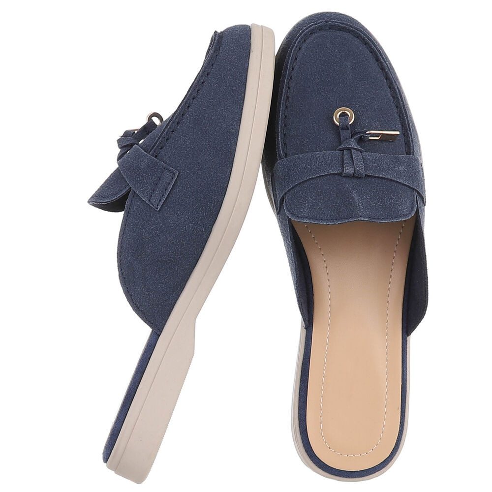 Ital-Design Damen Mule Schlupfschuh mit Metallic-Detail Pantolette (91742512) Blockabsatz Pantoletten in Dunkelblau