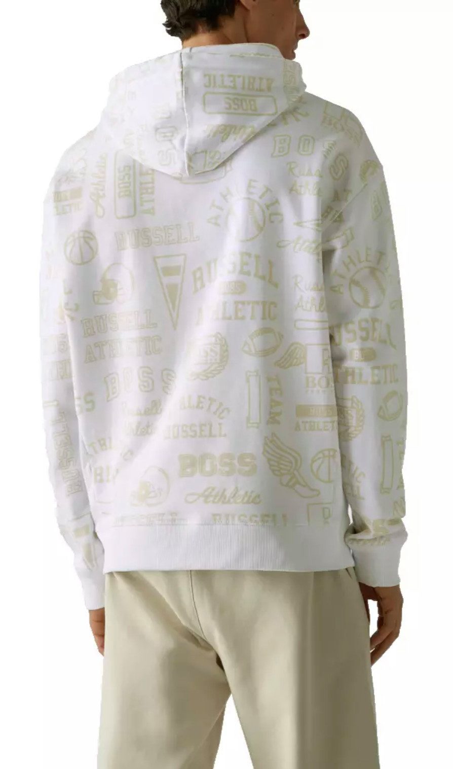 BOSS Kapuzensweatshirt Hoodie BOSS x Russell Athletic Loose Oversize Fit Unisex Allover-Logo-Print im Retro-Stil, Lockerer Oversize-Schnitt