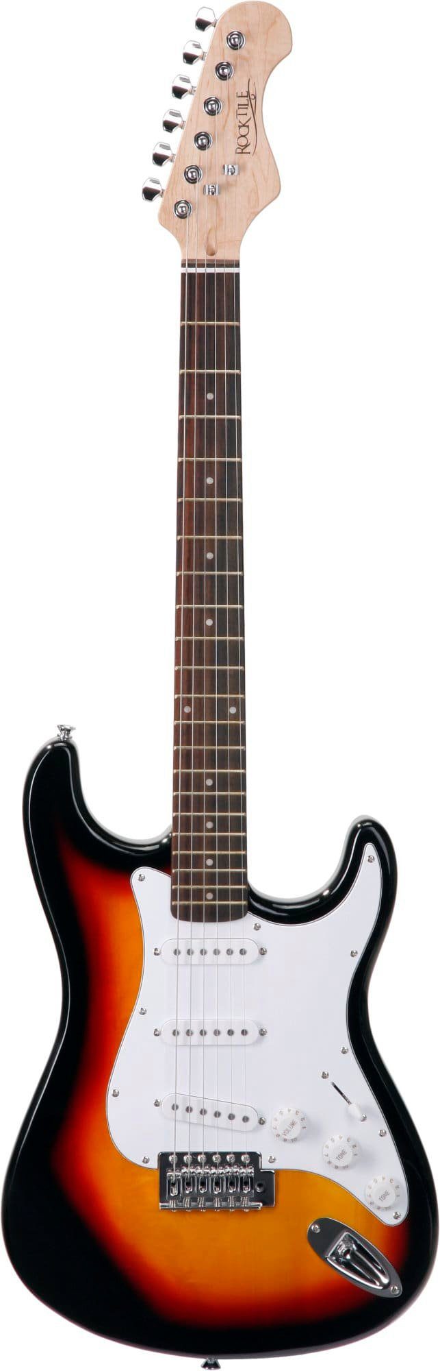 Rocktile E-Gitarre "Sphere Classic" elektrische Gitarre, ST-Style, Anfängerset, 6-St., inkl. Kabel, Tremolohebel, Gigbag, Ersatzsaiten Plektren und Schule, 3x Single Coil Tonabnehmer, 21 Bünde, Engineering Wood Griffbrett