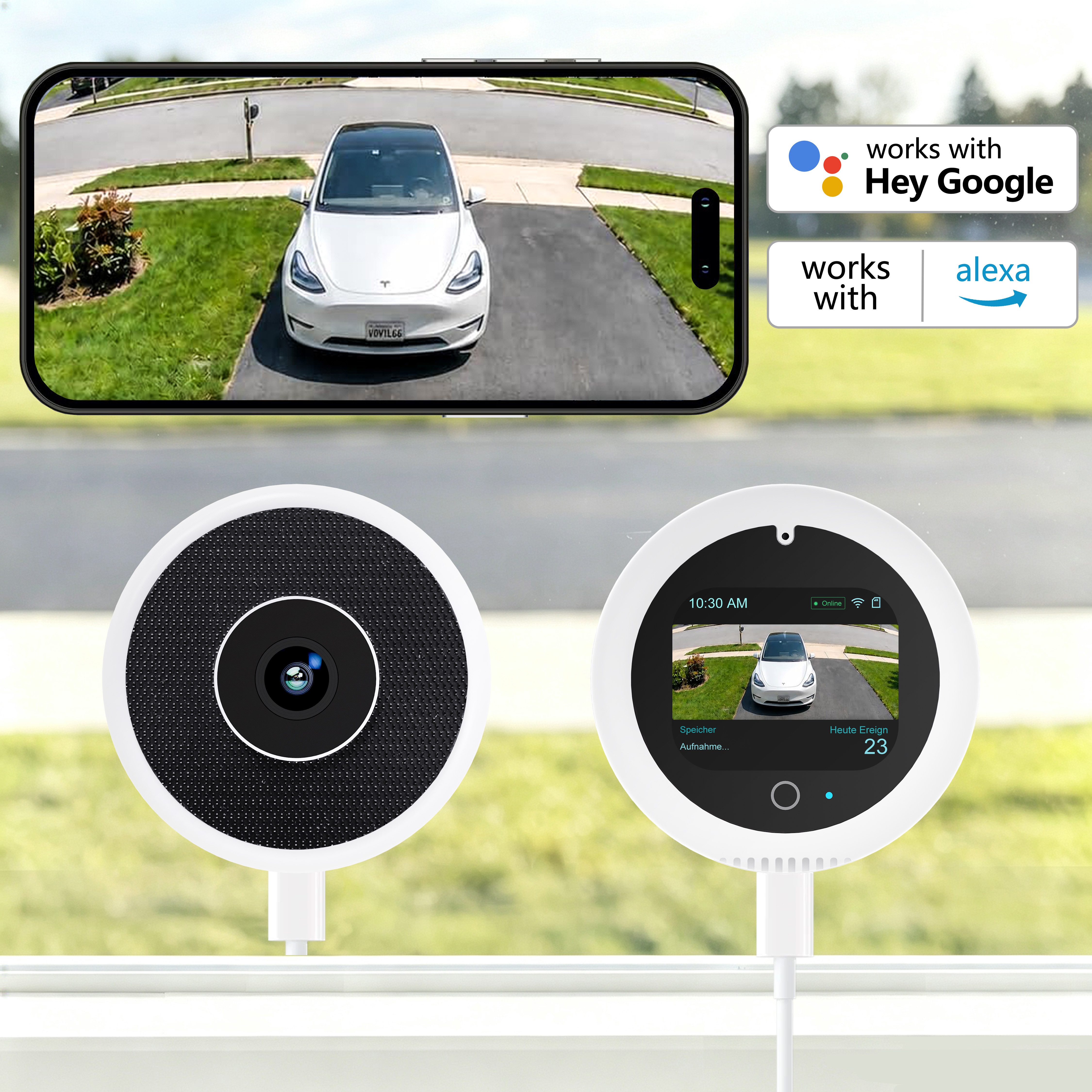 FOSMET IP-Überwachungskamera Fensterkamera 5MP 3K, WiFi 6, AI Personenerkennung & Farb-Nachtsicht (Indoor Fensterkamera,2-Wege-Audio,Alexa & Google,130.5° Weitwinkel)