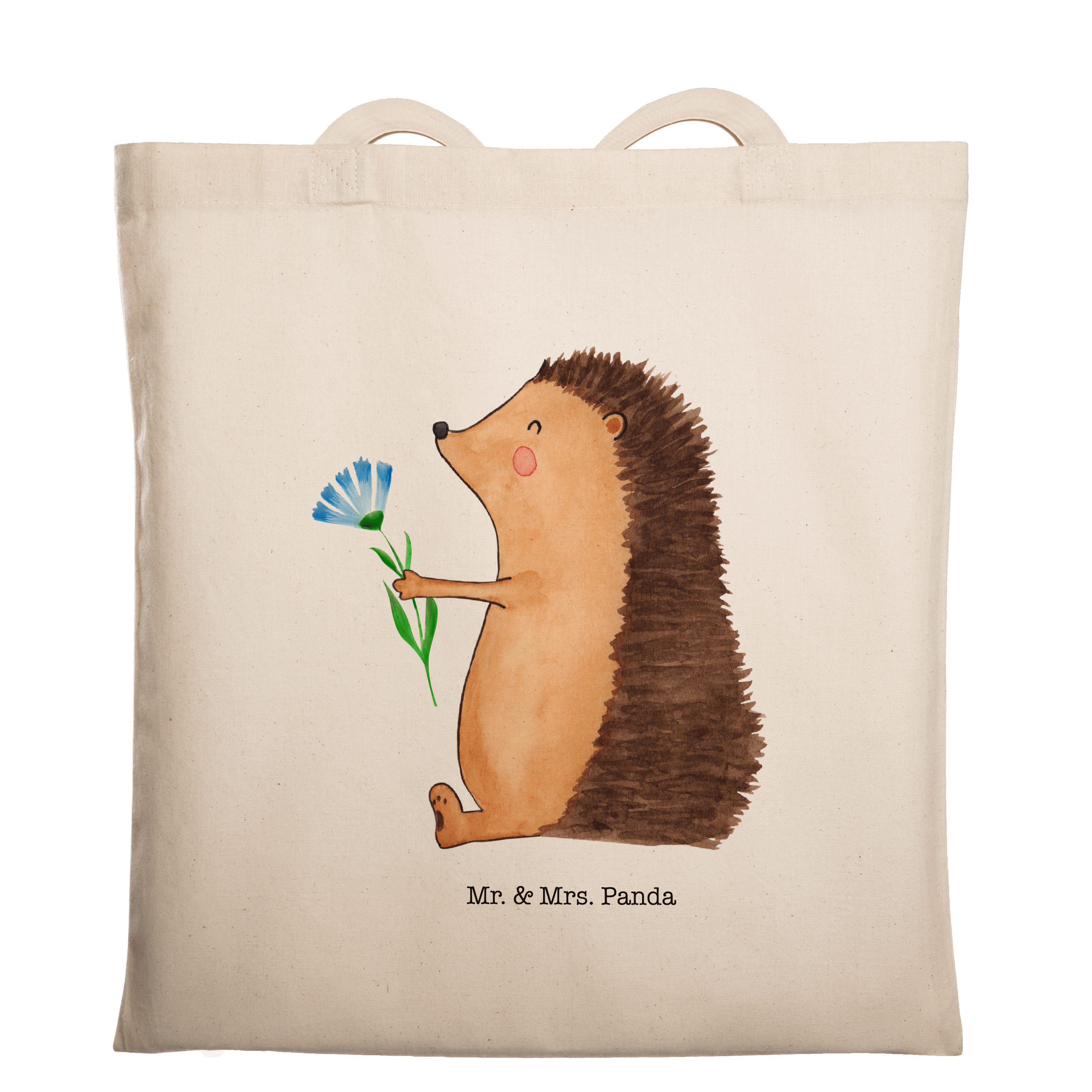 Mr. & Mrs. Panda Tragetasche »Igel mit Blume Transparent lustige