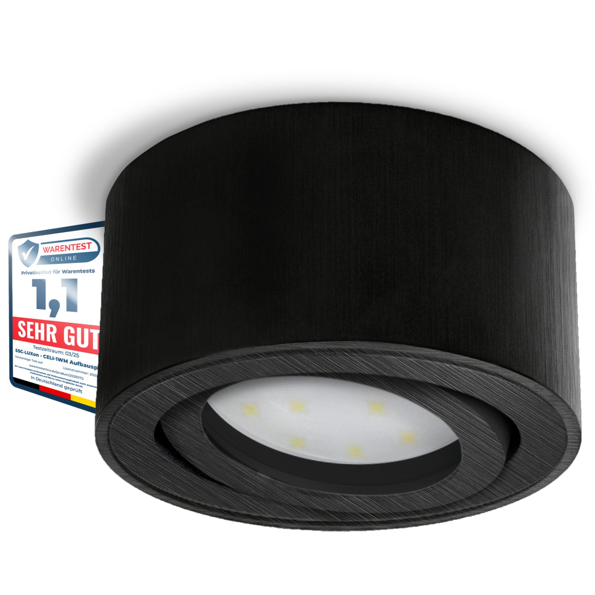 SSC-LUXon LED Aufbaustrahler CELI-1B flacher Decken Aufbauspot schwarz schwenkbar mit LED Modul, Neutralweiß