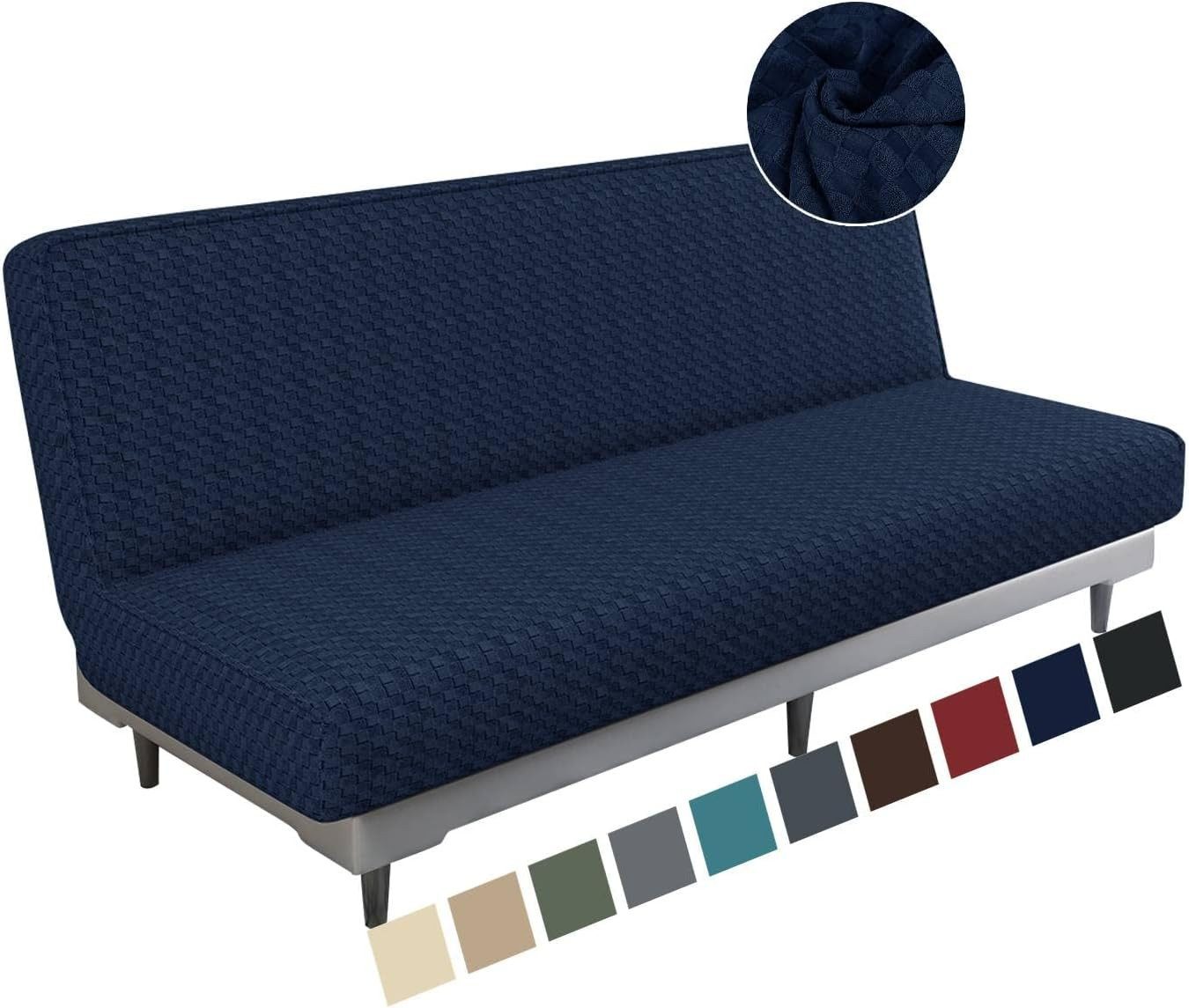 Coonoor Sofahusse Armlose Futon Abdeckung, Hoher Stretch Futon Schutz, für Faltendes Schlafsofa Anti-Rutsch Sofabezug ohne Armlehne