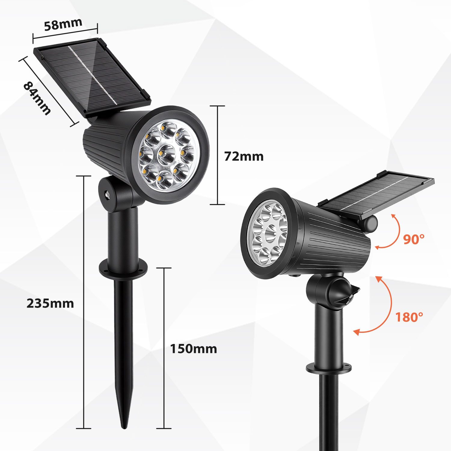 Clanmacy LED Gartenstrahler LED Solar Gartenleuchte mit Erdspieß Solarleuchte IP65 3W Warmweiß, Warmweiß – Bild 2 von 5
