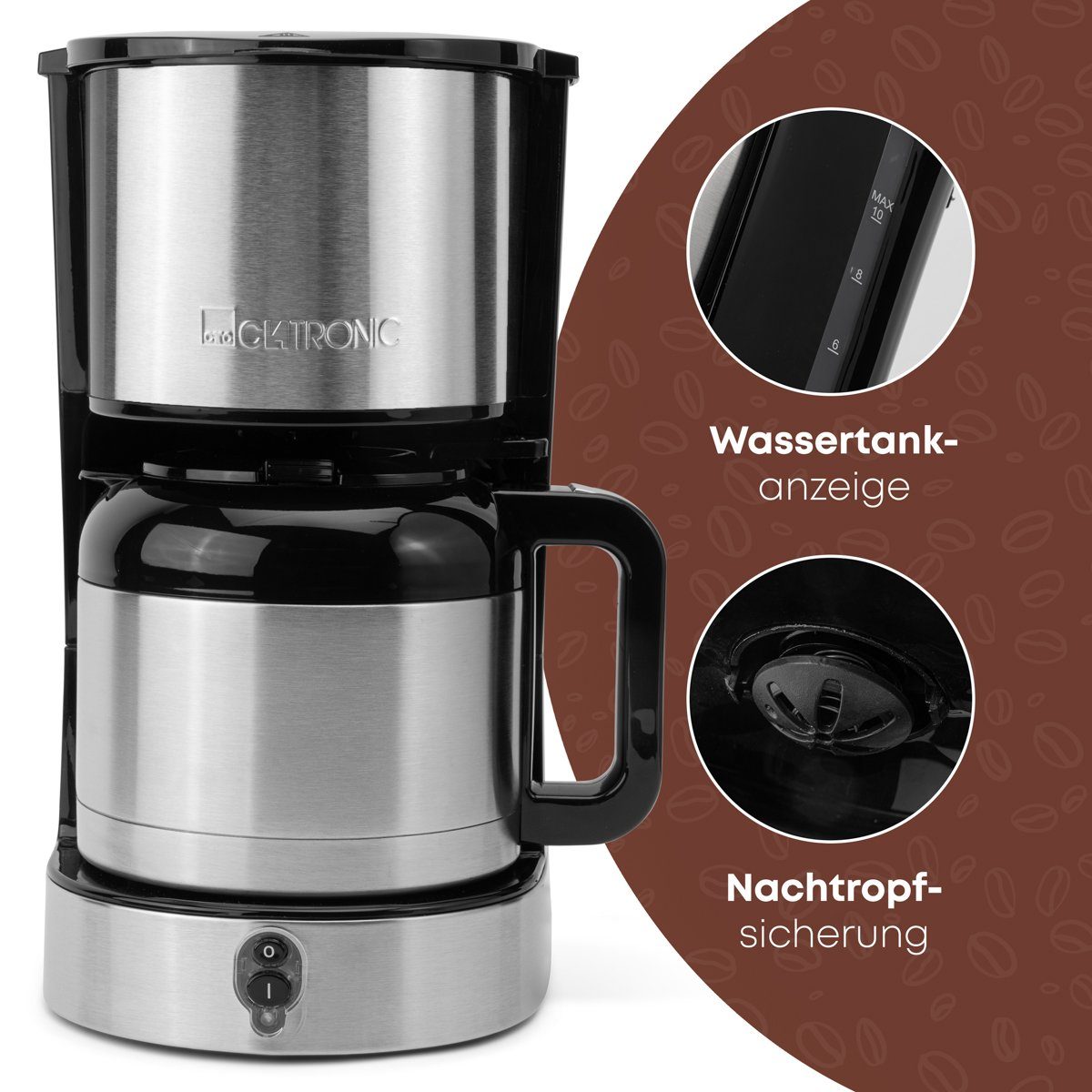 CLATRONIC 3805, Filterkaffeemaschine Kaffee KA mit 8–10 für Tassen Thermoskanne
